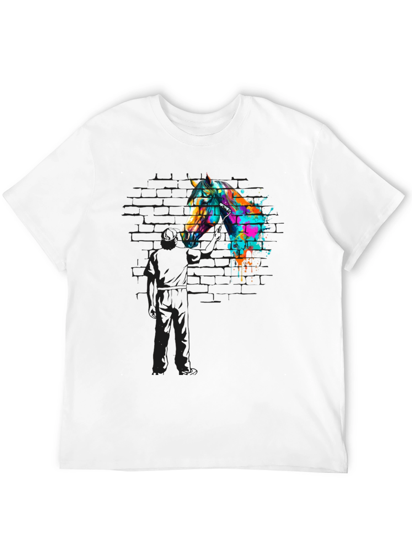 Black Abstract Horse Graphic Tee - Men's Black T-Shirt view 12
