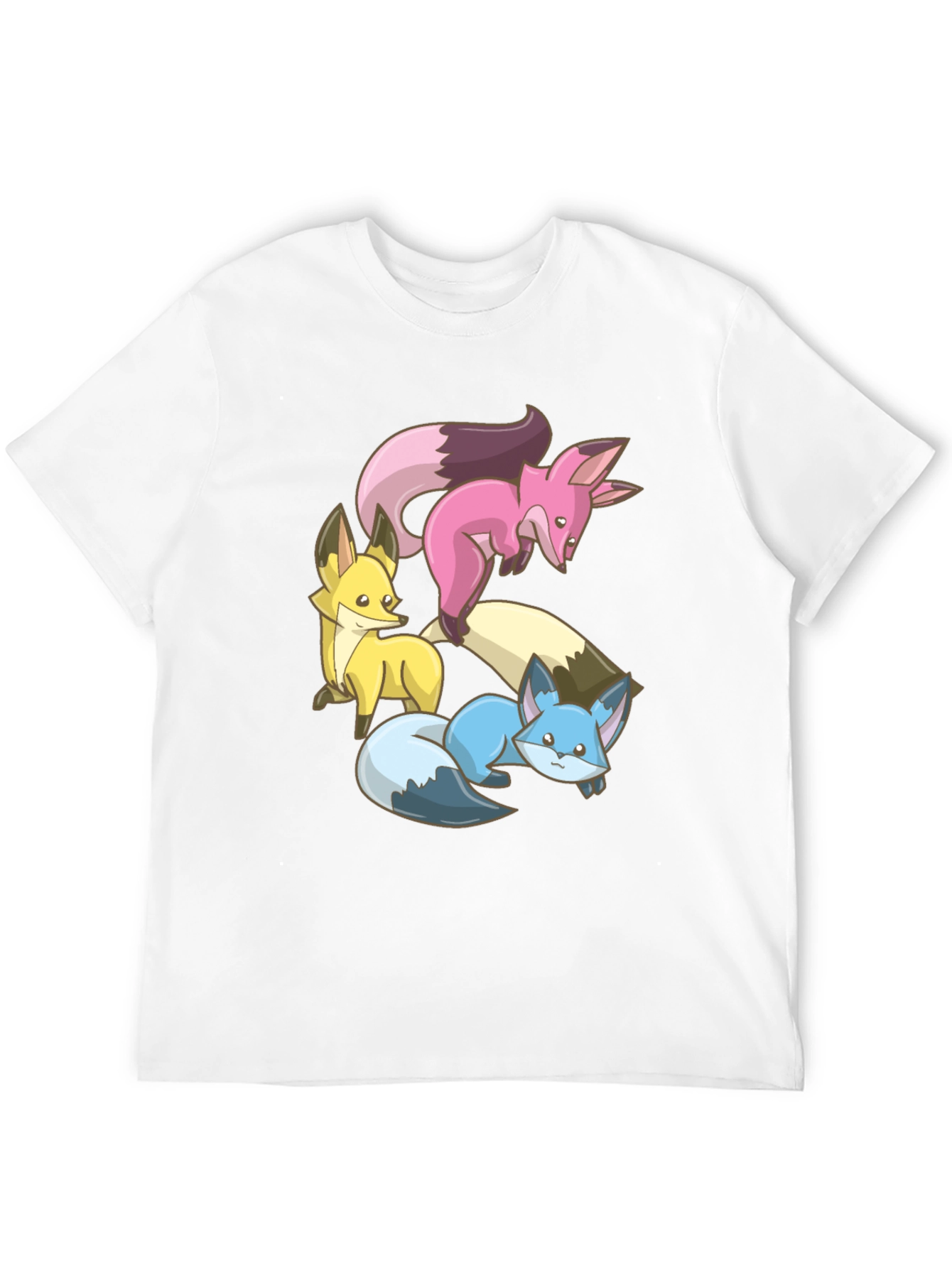 Black Cute Fox Trio Graphic Tee - Soft Cotton Blend view 12
