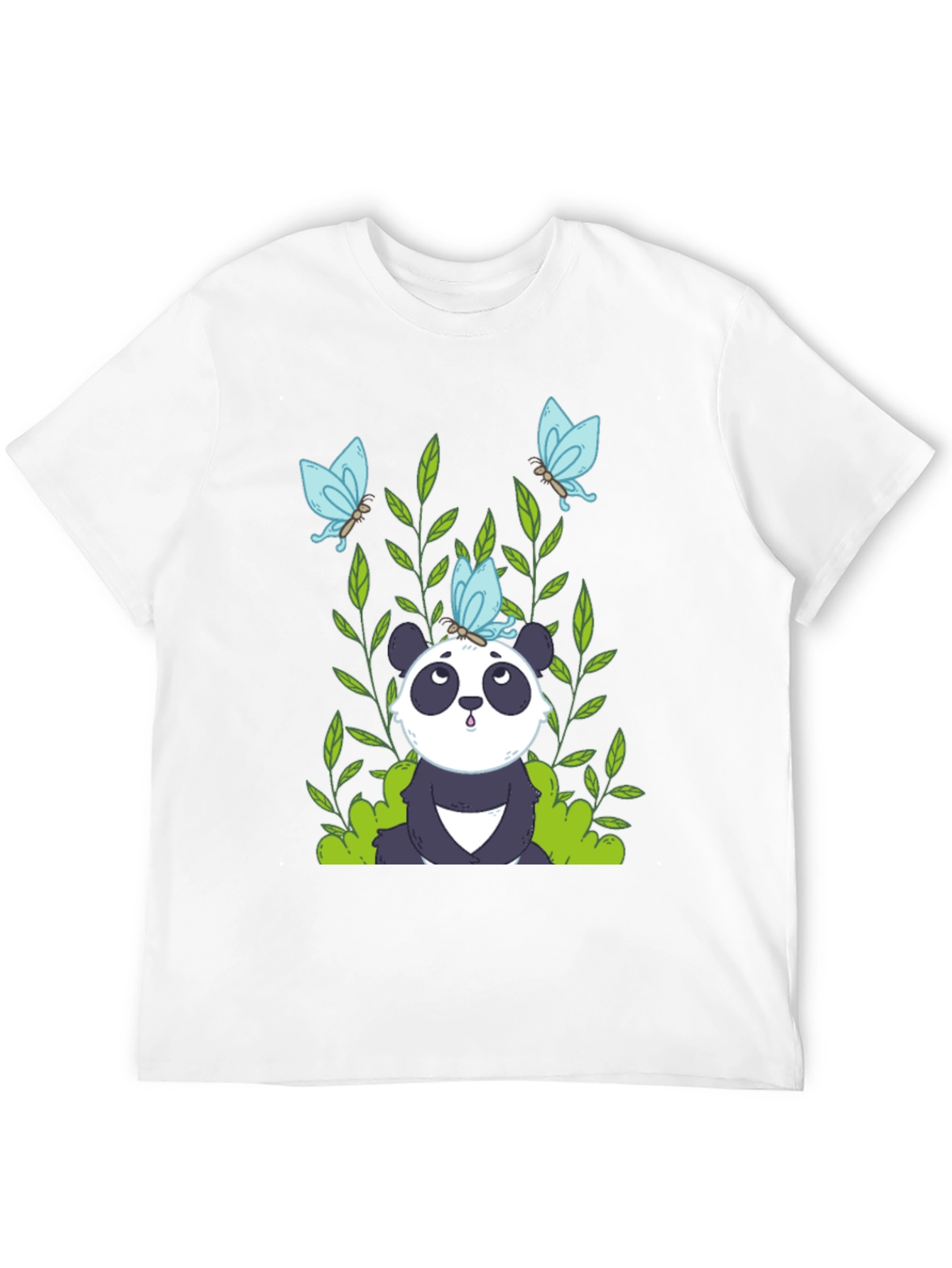Black Panda and Butterflies Black T-Shirt view 12