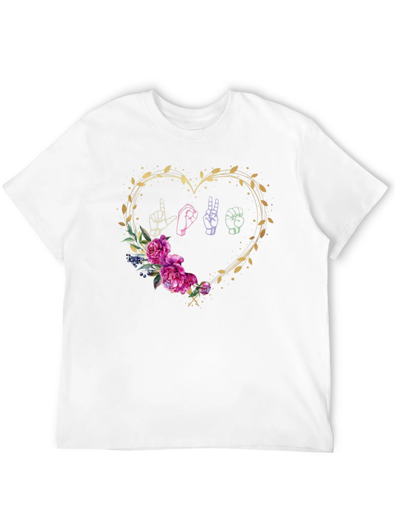 Black Love Sign Language Floral Heart T-Shirt view 12