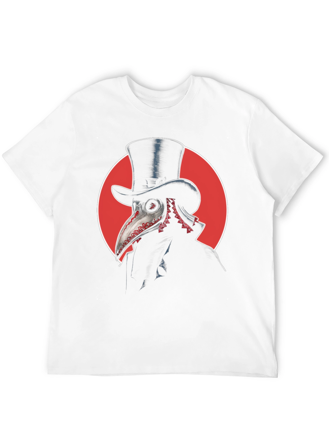 Black Plague Doctor Graphic Tee - Top Hat & Red Circle Design view 12