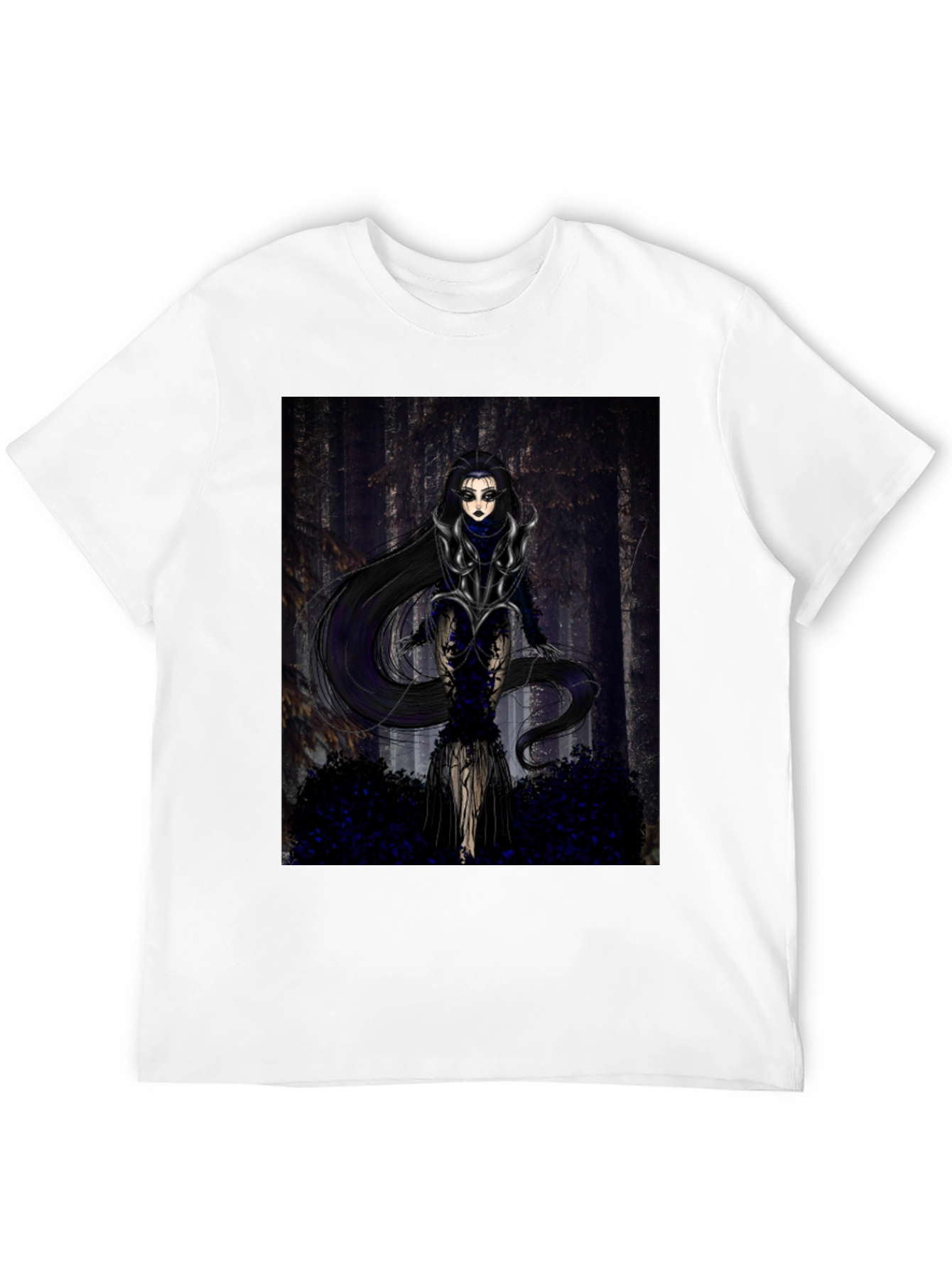 Black Gothic Forest Woman Graphic Print T-Shirt view 12