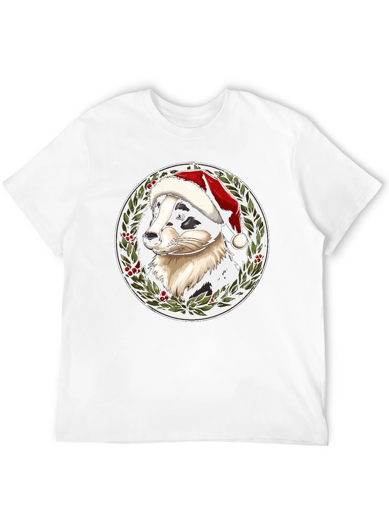 Black Festive Dog Santa Hat T-Shirt view 12