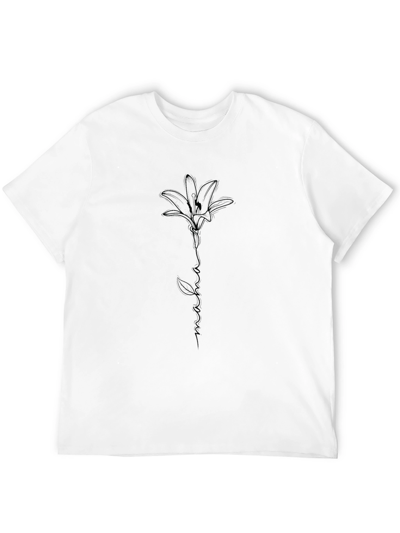 Black Minimalist Lily Line Art Black T-Shirt view 12