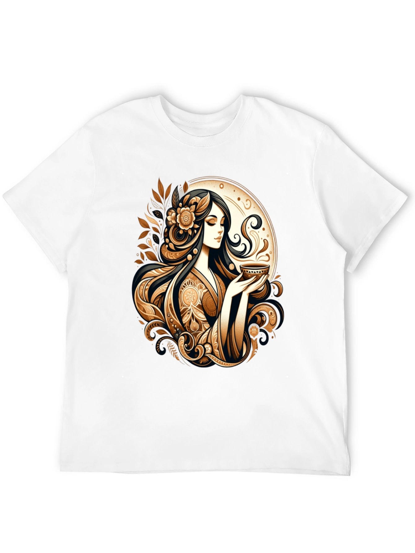 Black Elegant Woman Tea Art Graphic Tee view 12