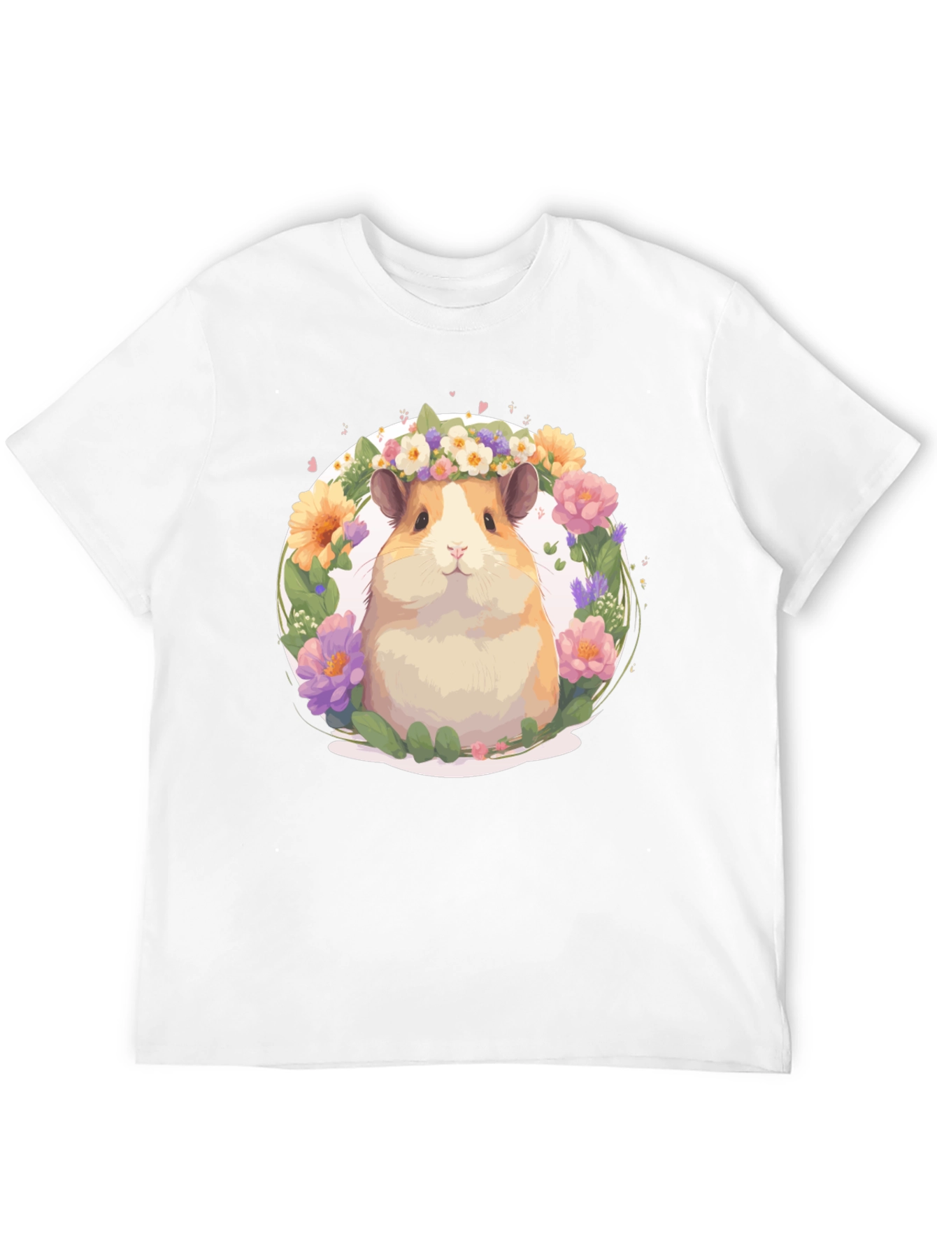 Black Cute Hamster Floral Wreath T-Shirt - Unisex view 12