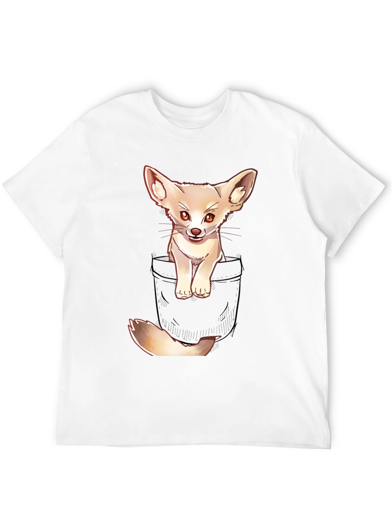 Black Cute Fennec Fox Pocket T-Shirt view 12