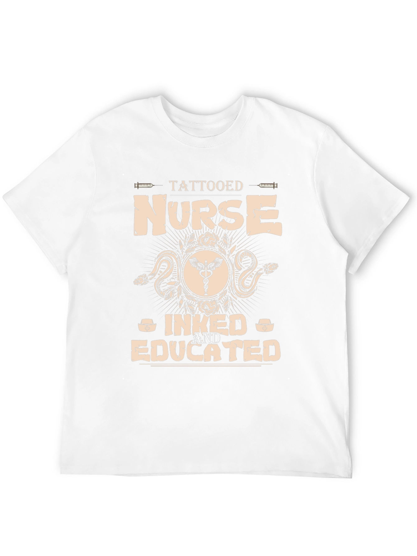 Black Tattooed Nurse Graphic Tee - Inked & Educated T-Shirt view 12