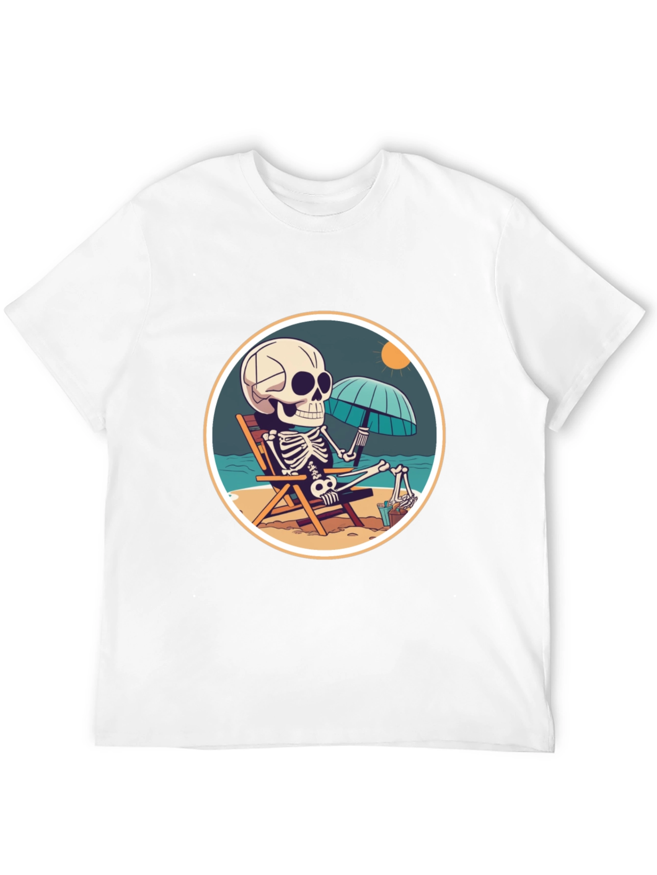 Relaxing Skeleton Beach Graphic Tee - Men's Black T-Shirt - 12