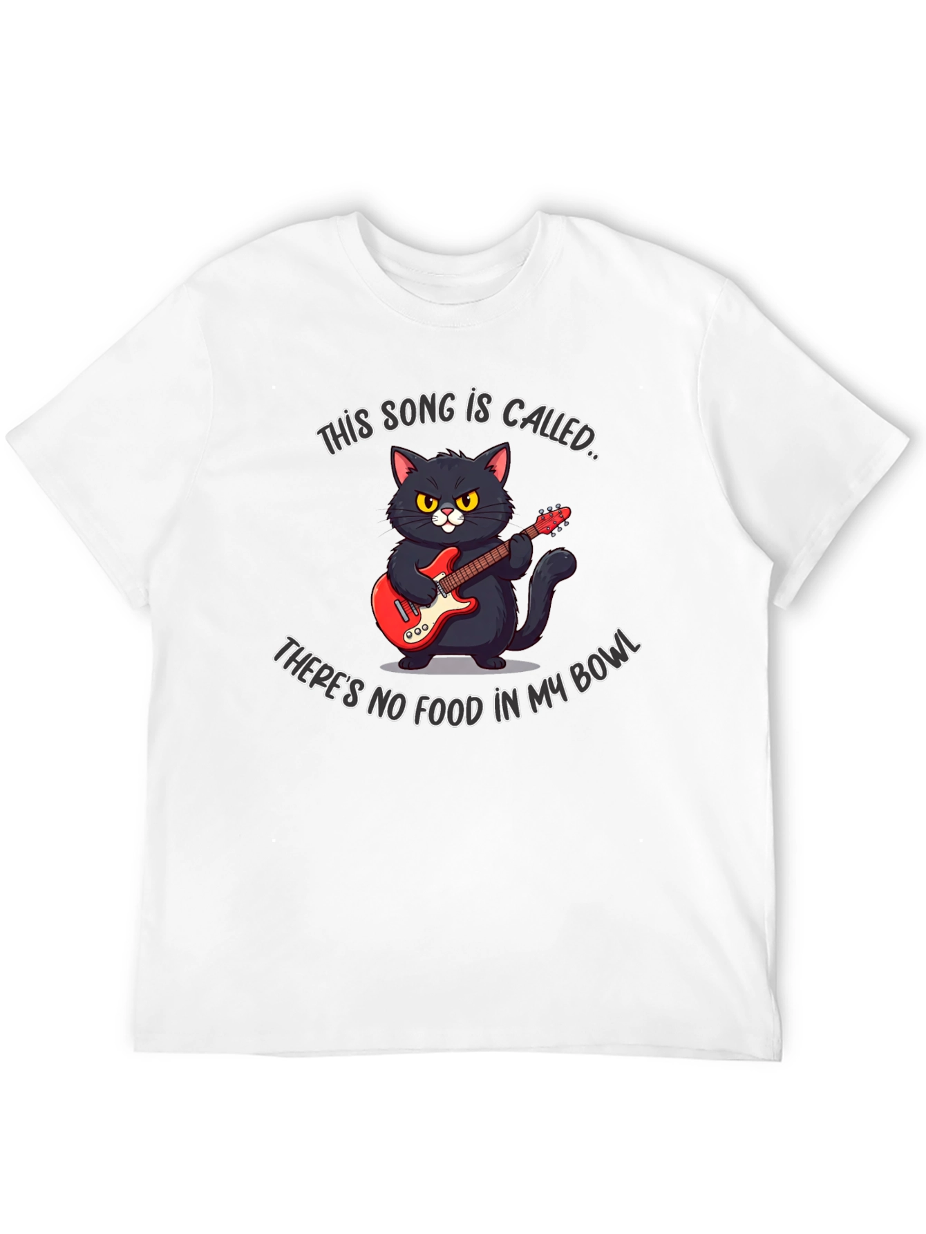 Black Funny Cat Guitarist T-Shirt - "No Food in My Bowl" view 12