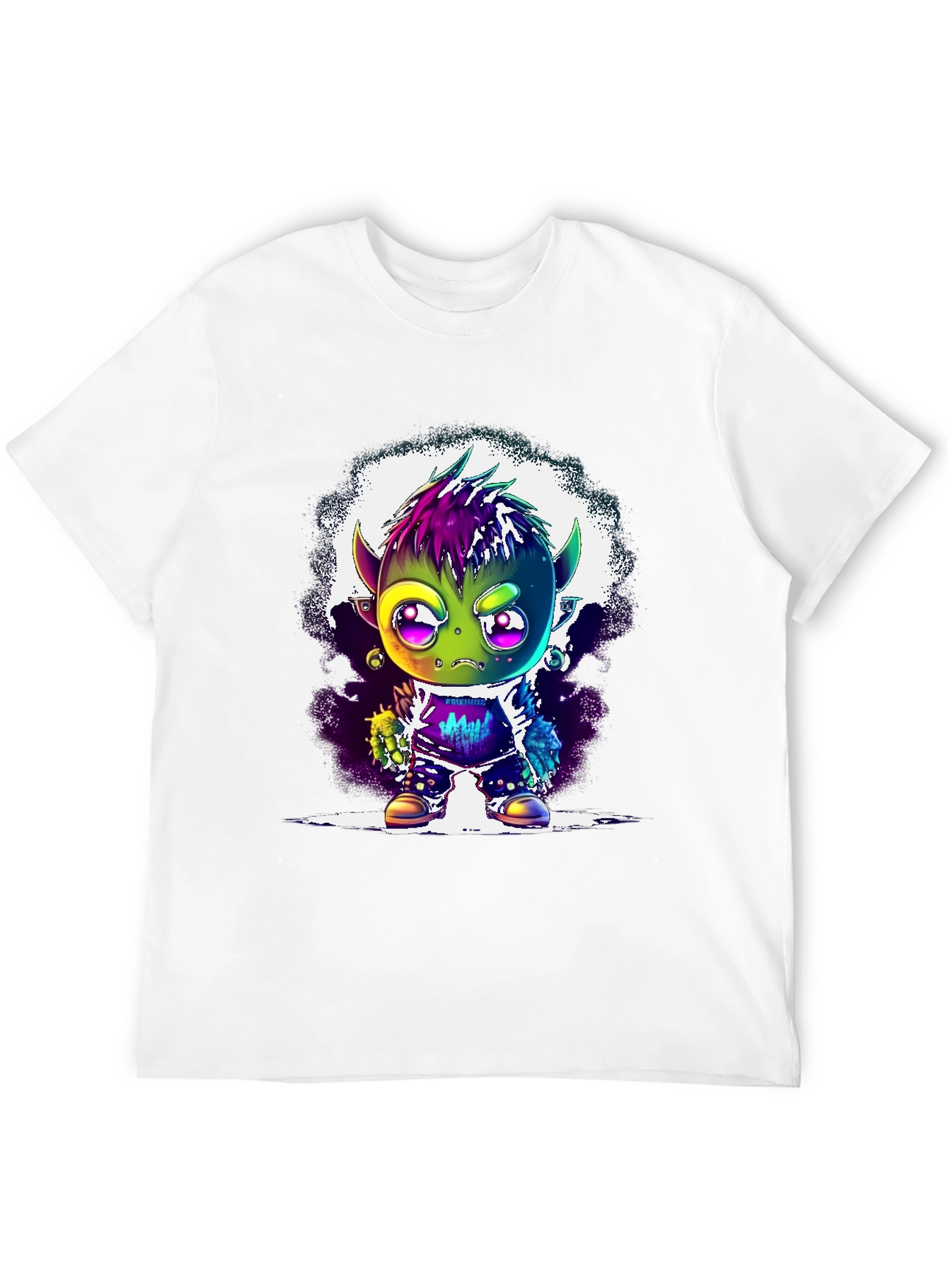 Black Cartoon Monster Graphic Tee - Black Unisex T-Shirt view 12