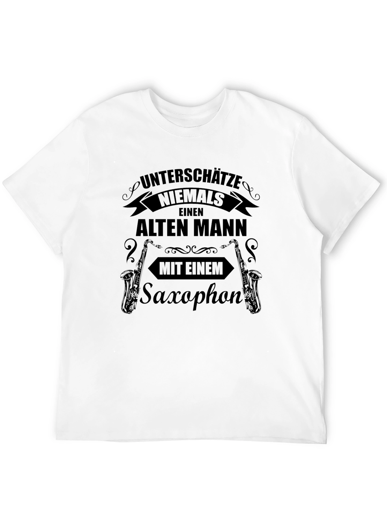 Black Saxophone Old Man Black T-Shirt view 12