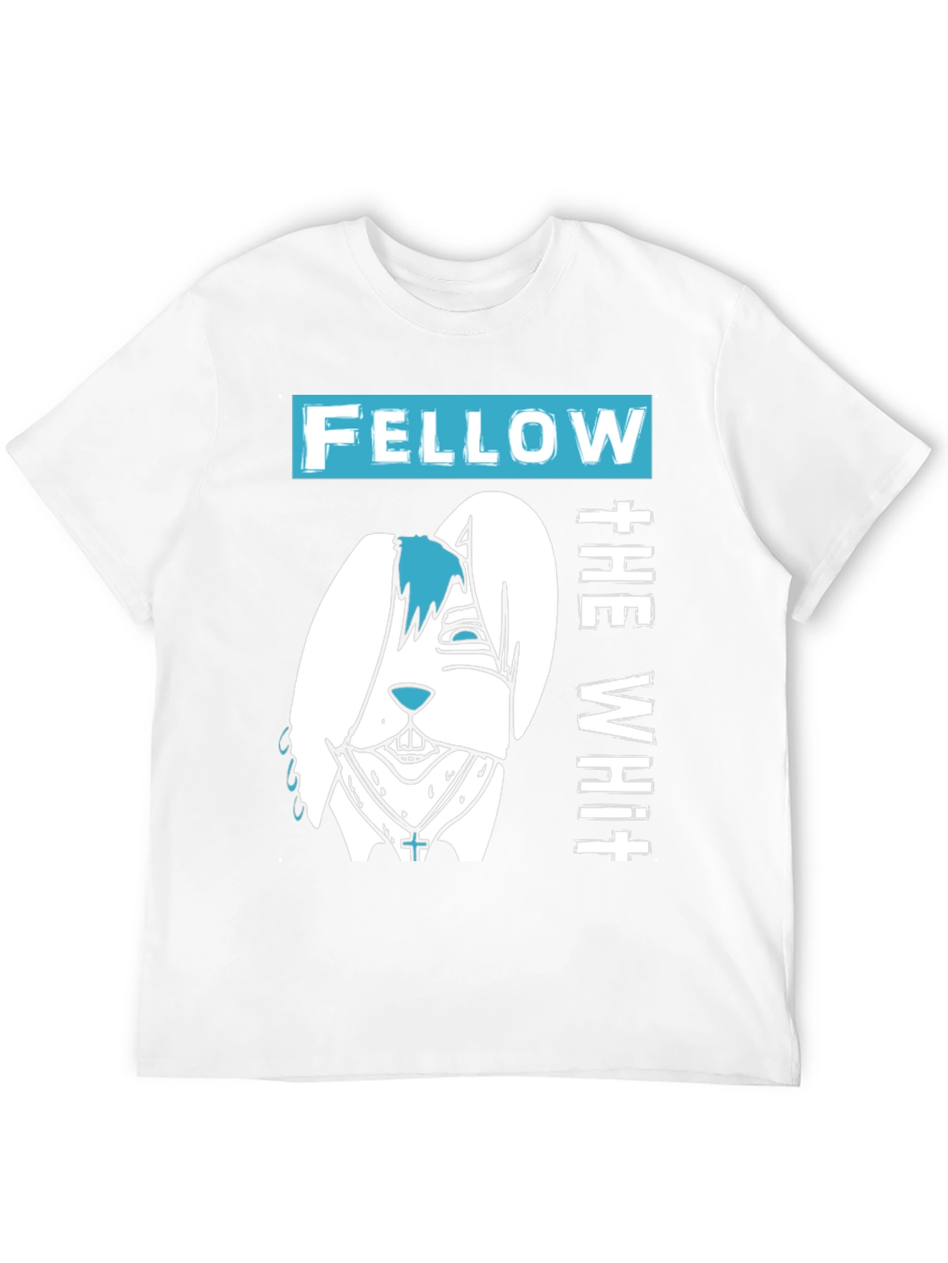 Black Fellow The White T-Shirt with Cartoon Bunny Design view 12