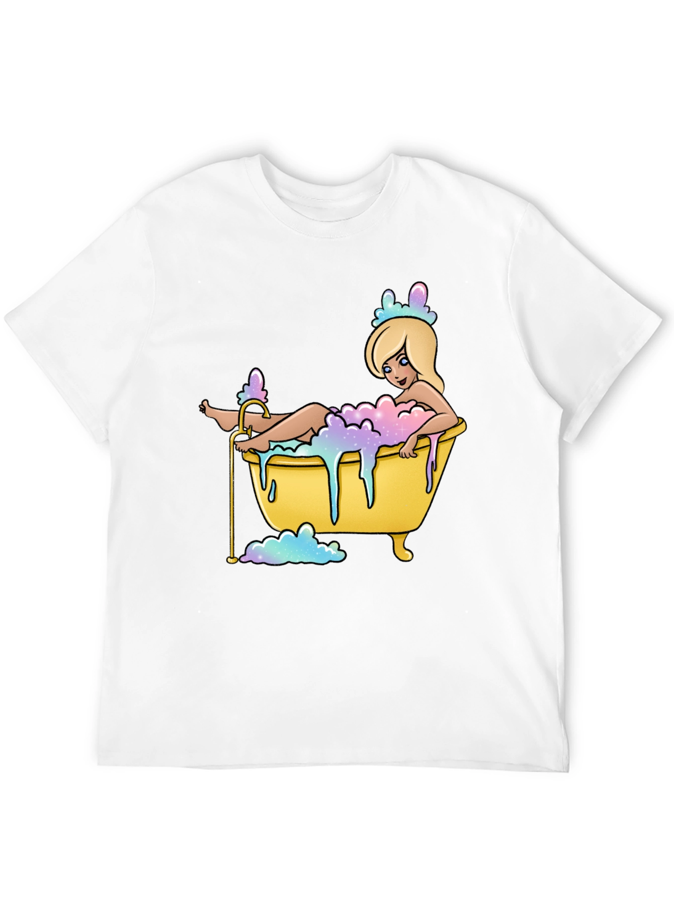Black Cartoon Girl Bathtub T-Shirt - Black Cotton Tee view 12