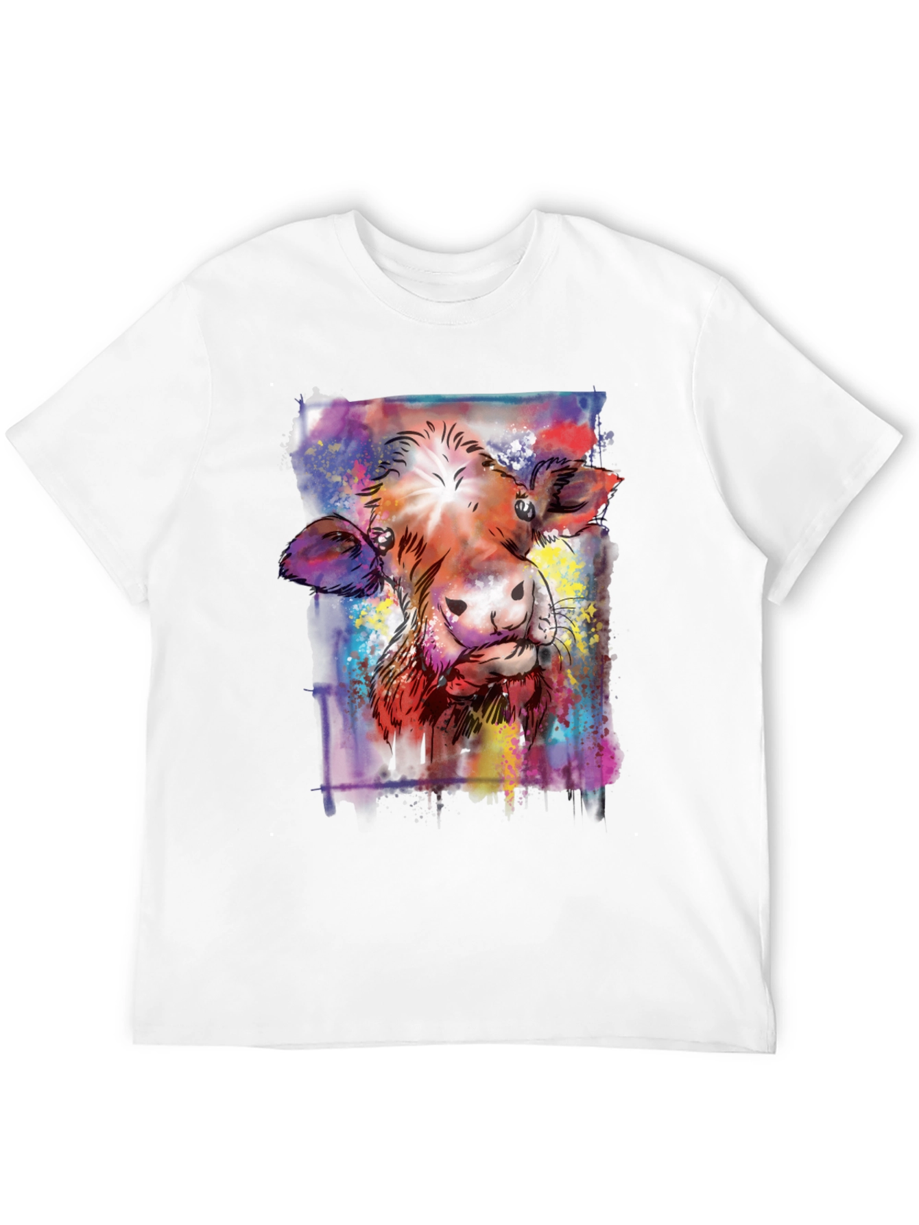 Black Colorful Cow Art Graphic Print Black T-Shirt view 12