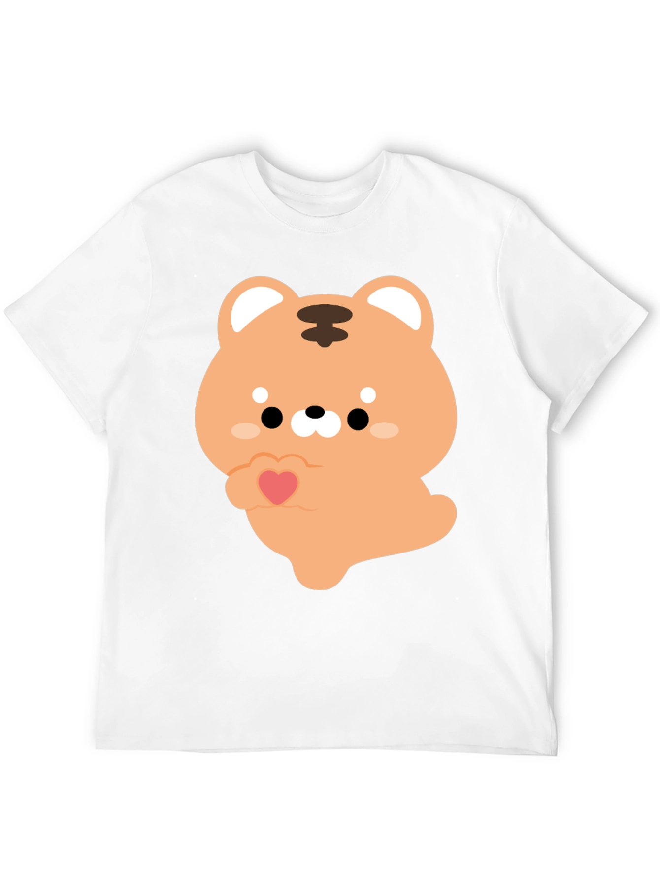 Black Cute Cartoon Tiger Holding Heart Graphic Tee view 12
