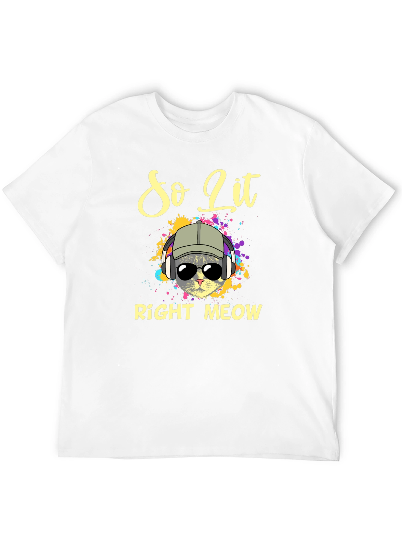 Black So Lit Right Meow T-Shirt - Cool Cat Design view 12