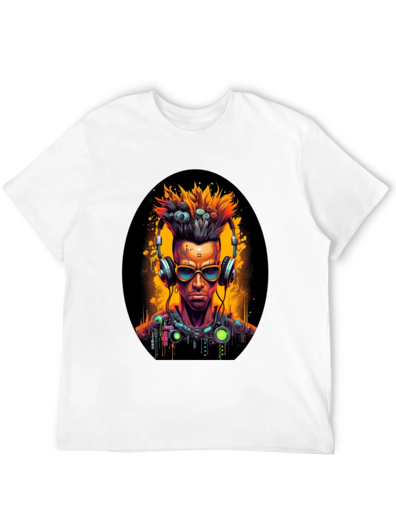 Black Cyberpunk Gamer T-Shirt: Futuristic Headphone Design view 12