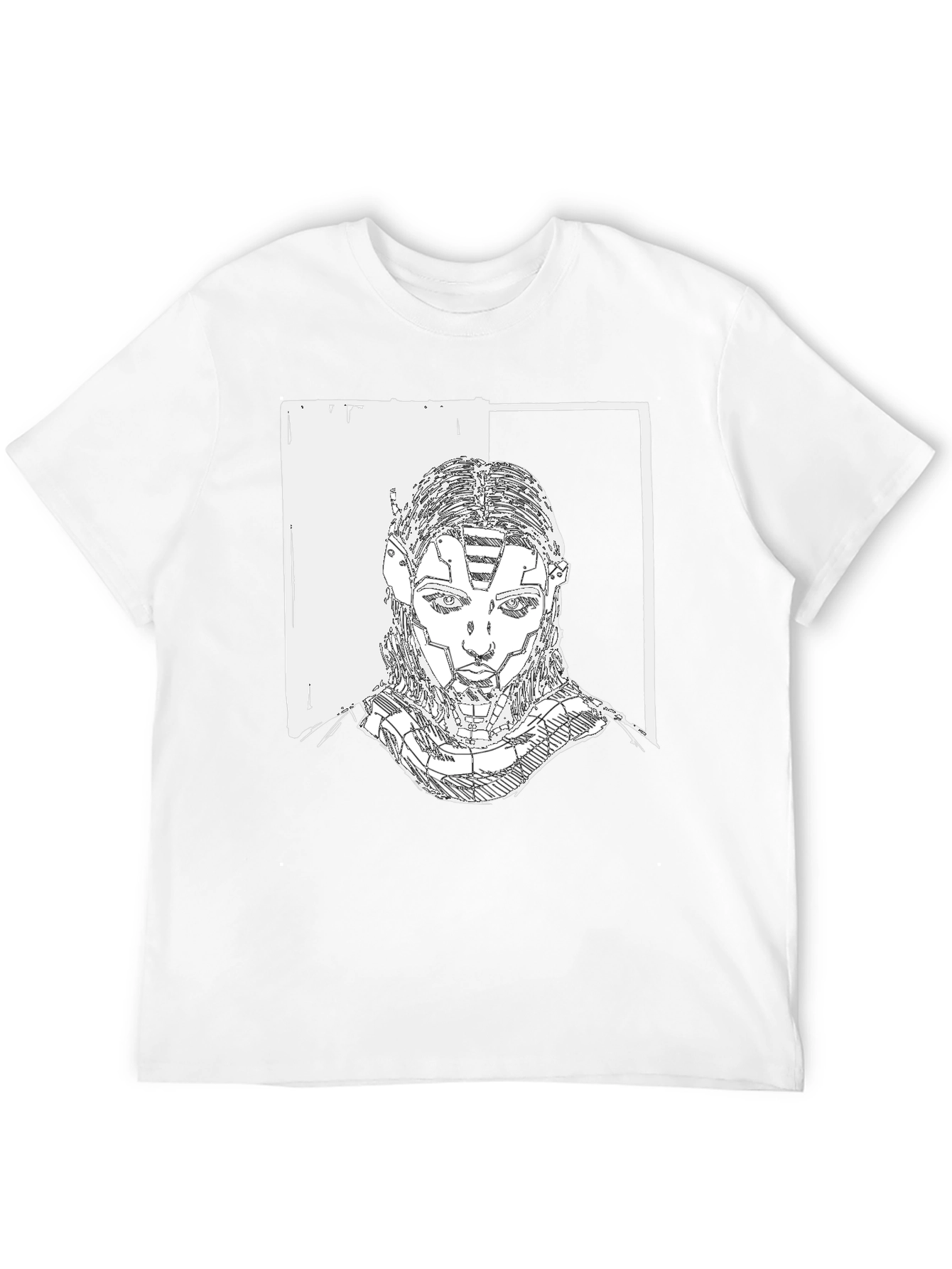 Black Cyberpunk Portrait Graphic Tee - Black Cotton T-Shirt view 12