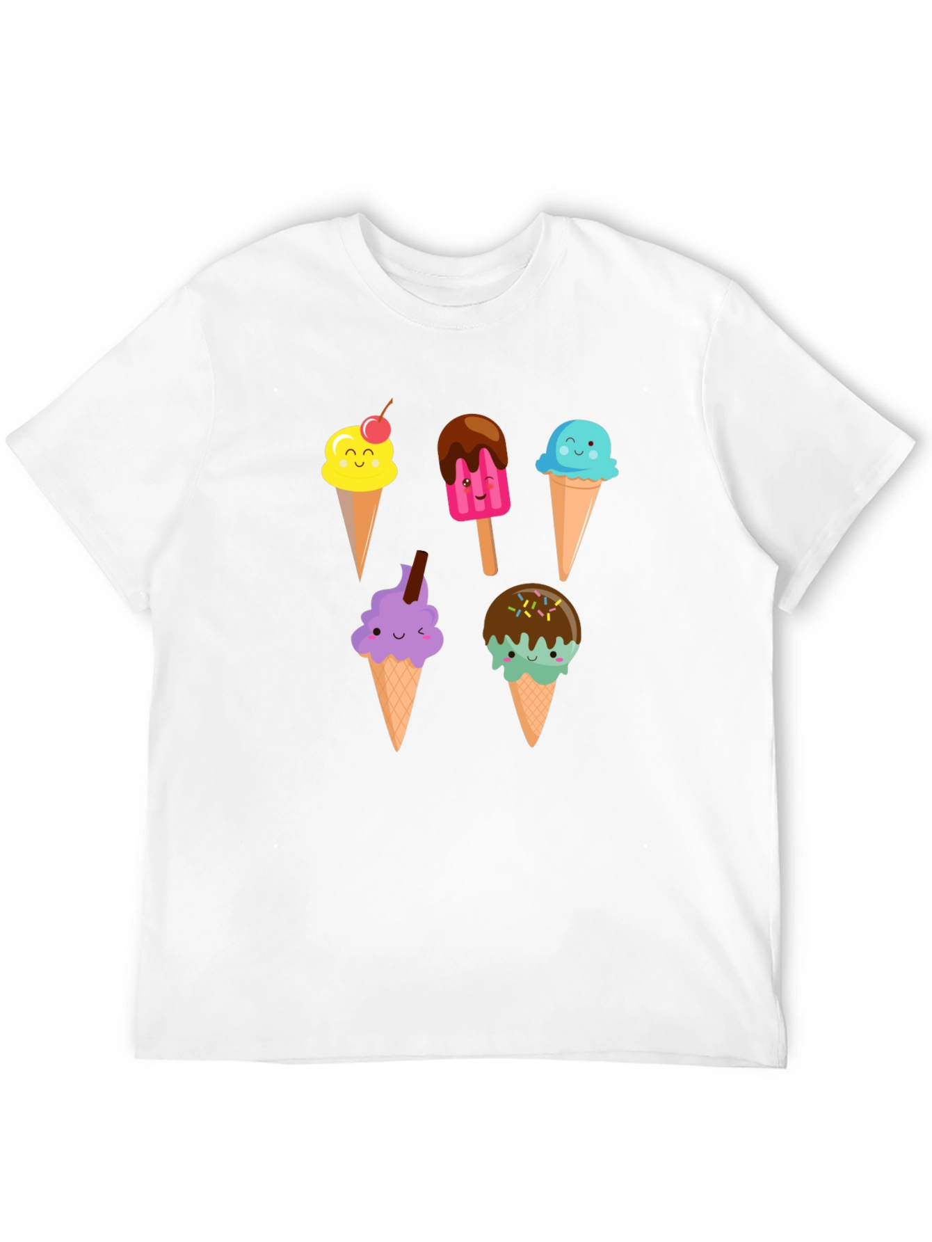 Black Cute Cartoon Ice Cream Graphic Black T-Shirt view 12