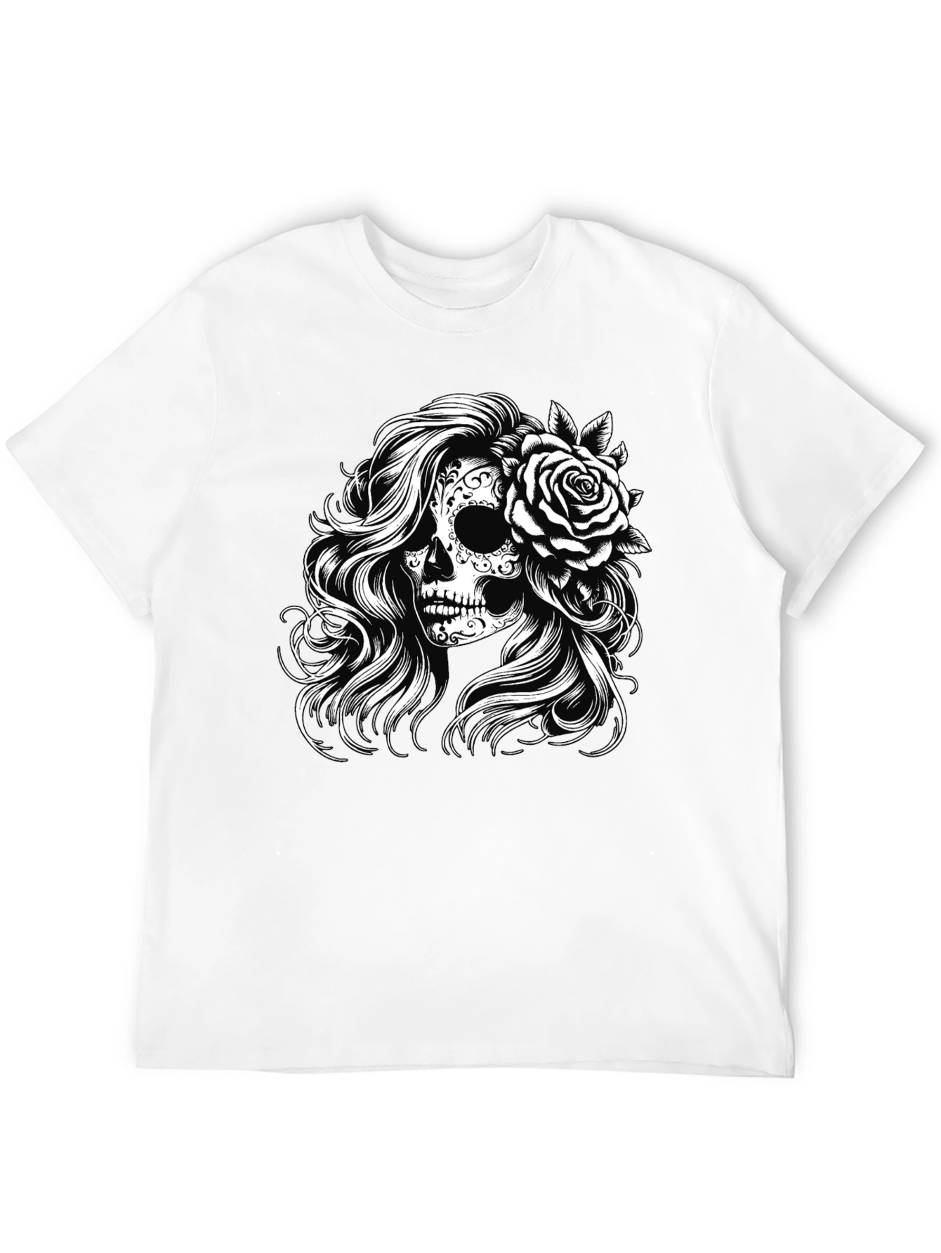 Black Sugar Skull Rose Graphic Tee - Black view 12