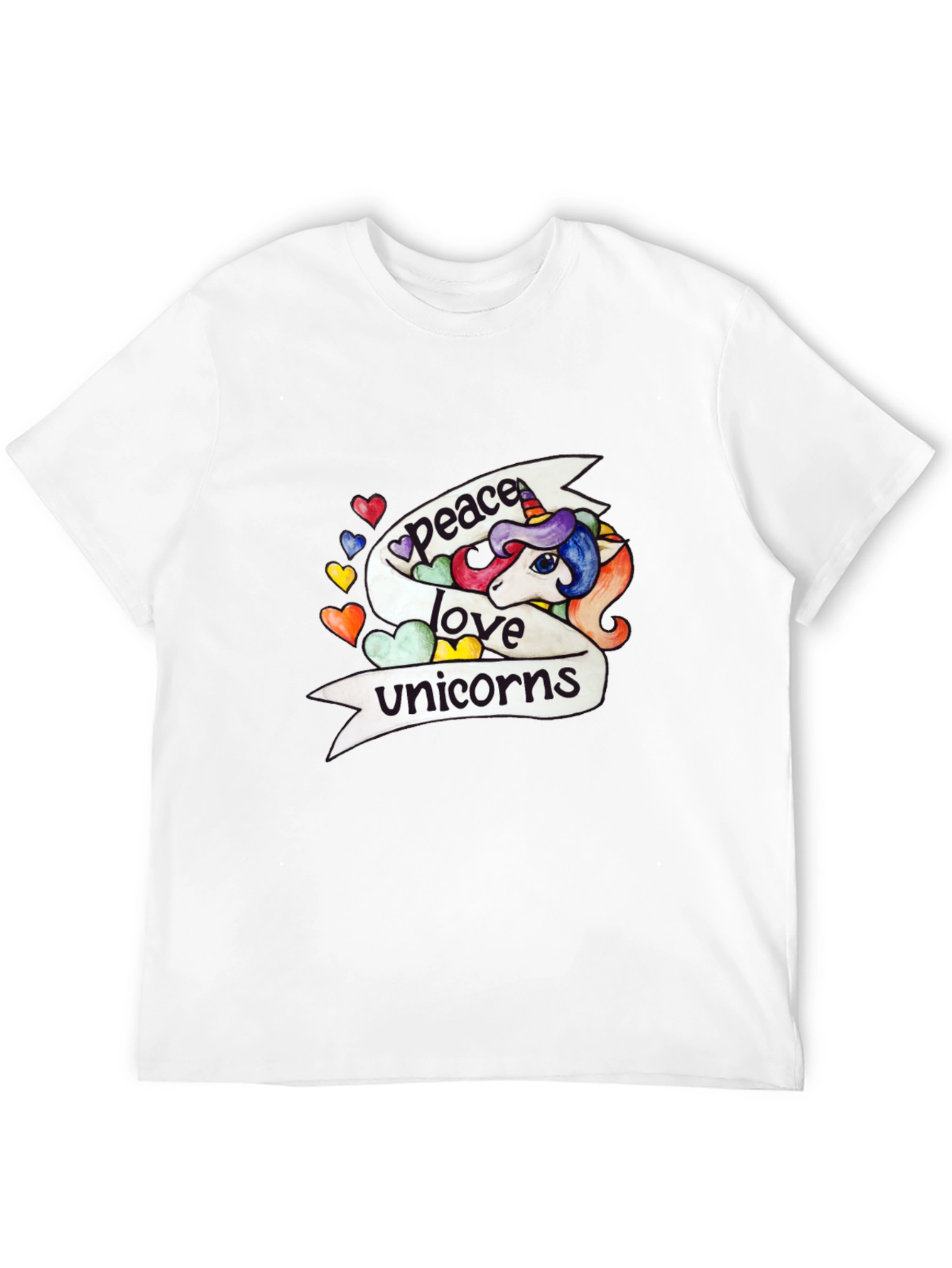 Peace Love Unicorns Graphic Tee - Black Cotton T-Shirt - 12