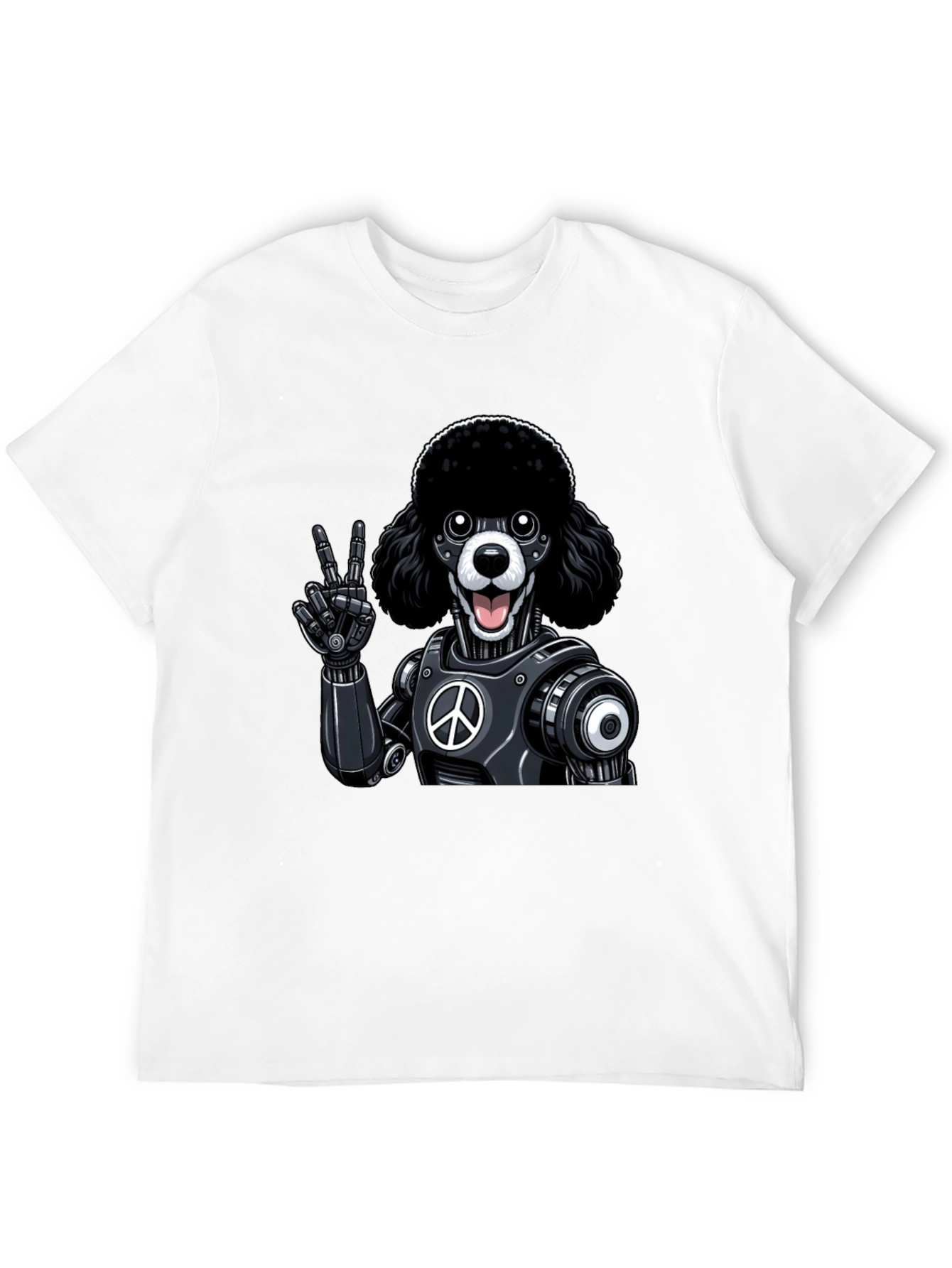 Black Peace Poodle Robot Graphic T-Shirt view 12