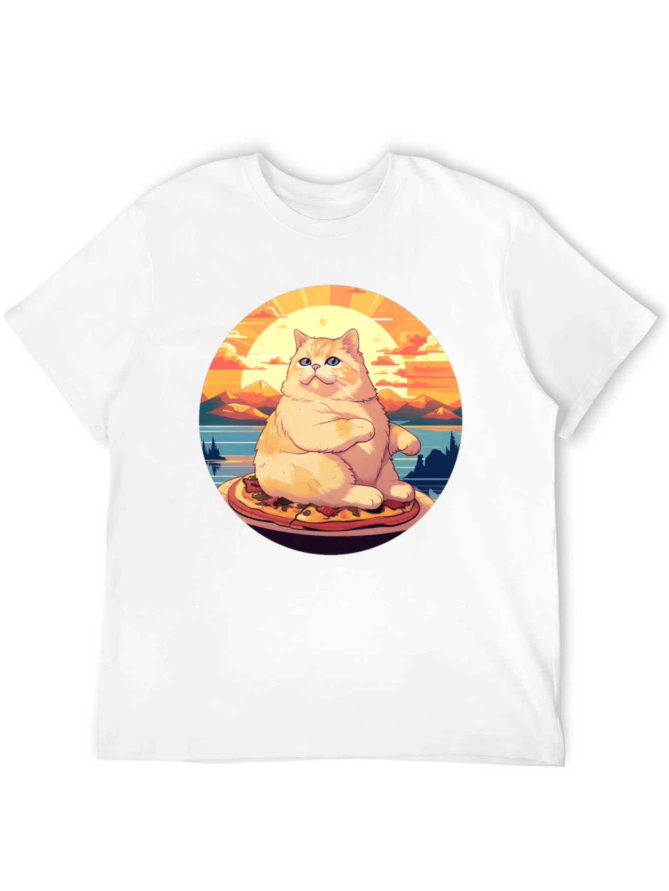 Black Pizza Cat T-Shirt: Sunset Vibes view 12