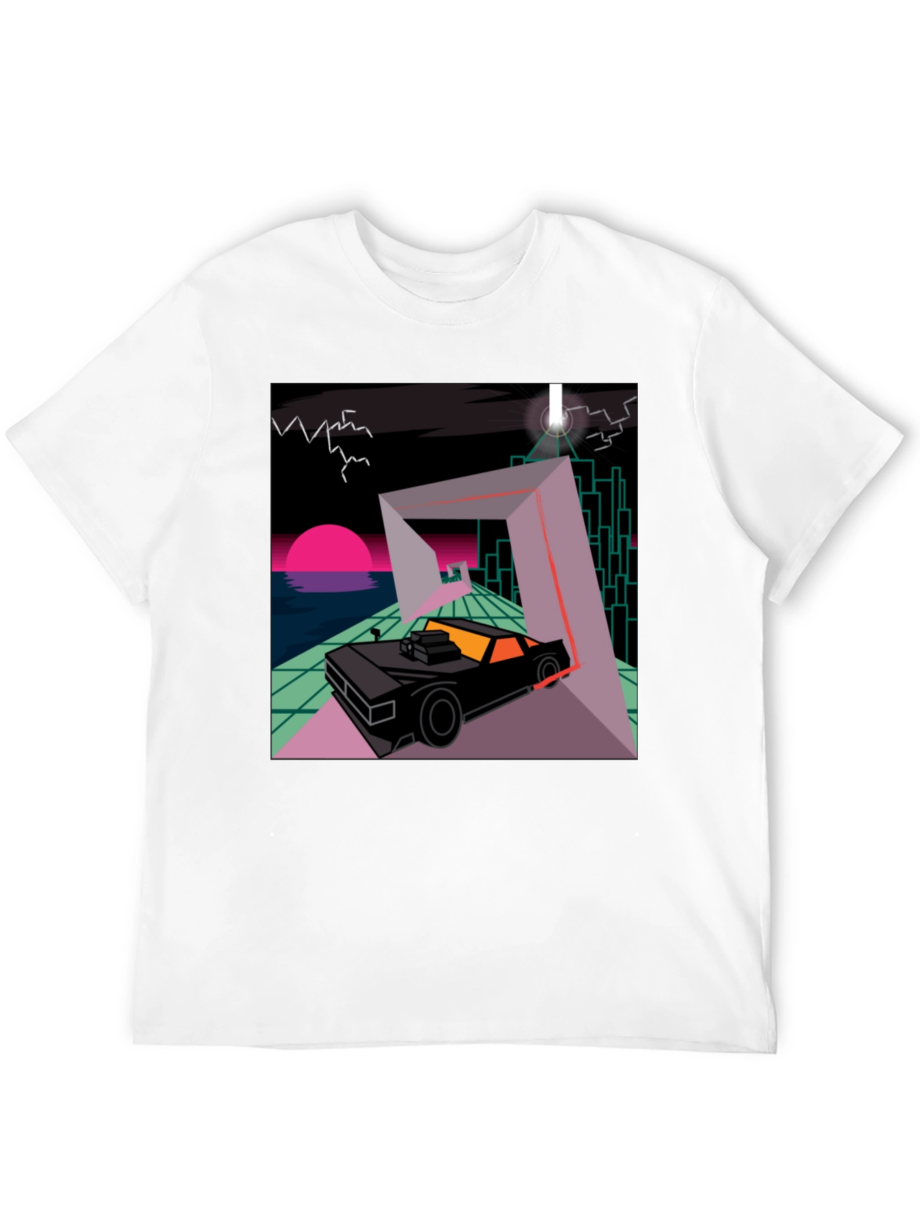 Black Retro Wave Car T-Shirt - Synthwave Design view 12