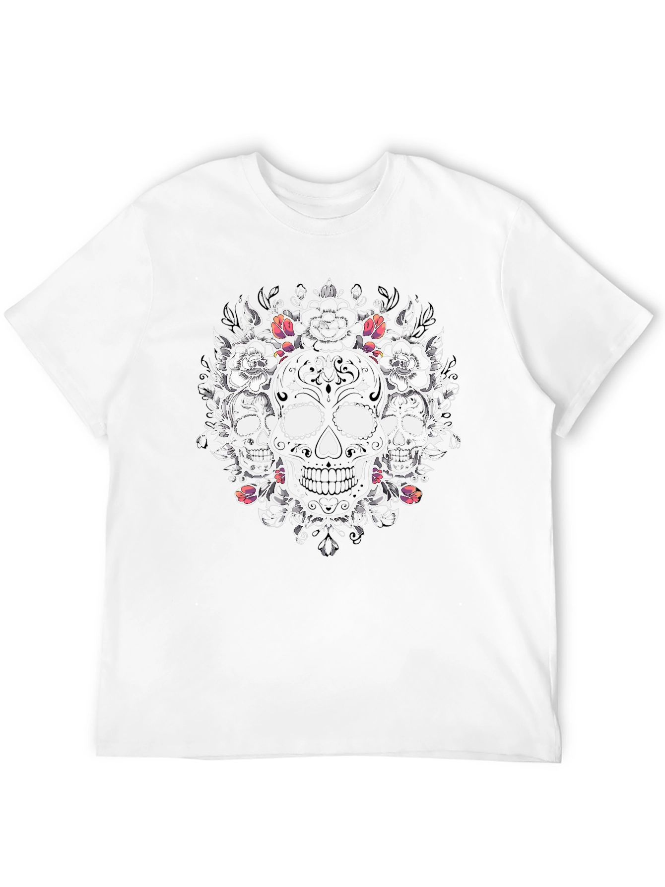 Black Skull Floral Graphic Tee - Mens Black T-Shirt view 12