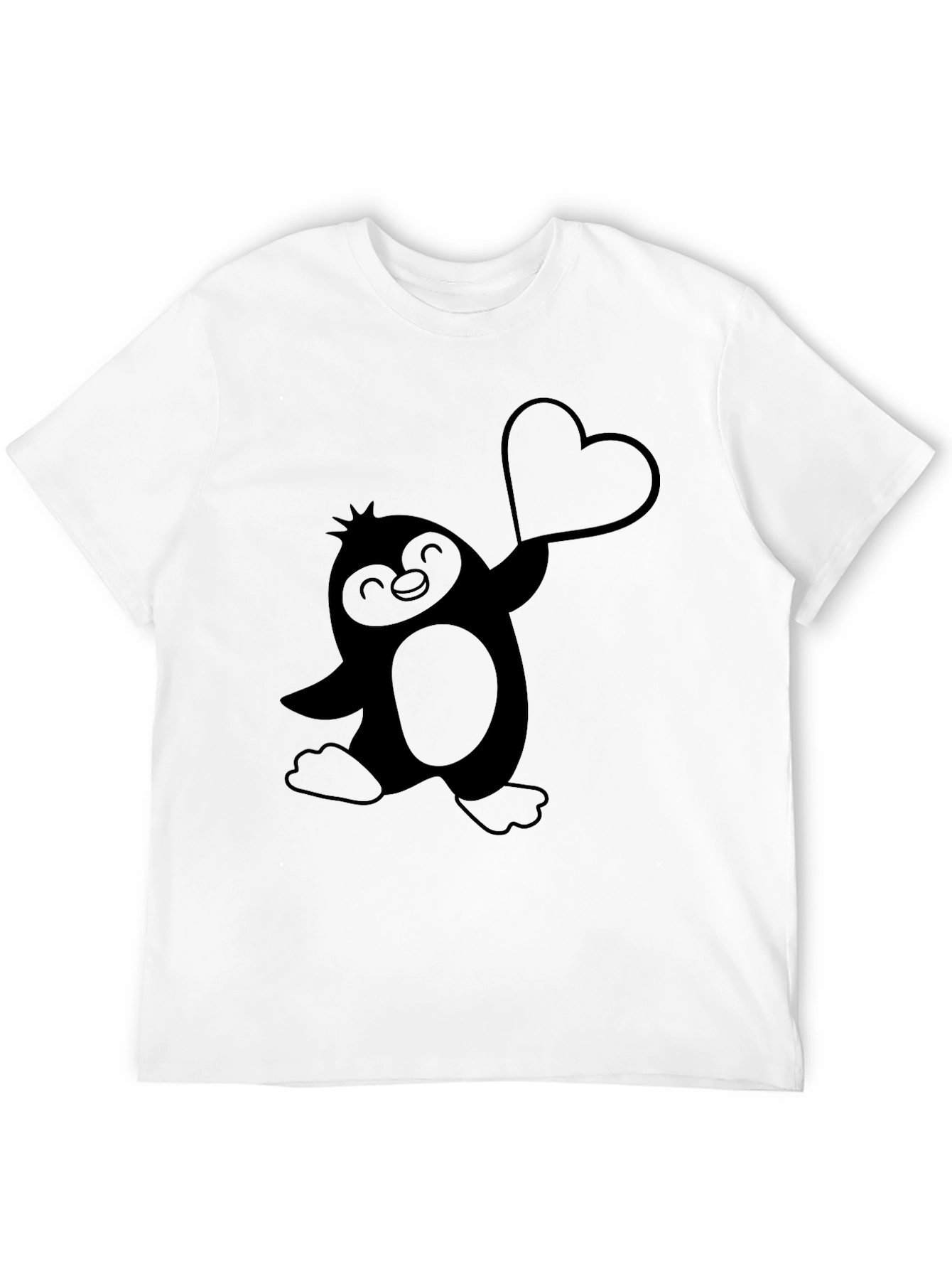 Black Cute Penguin Heart T-Shirt - Men's Black Tee view 12