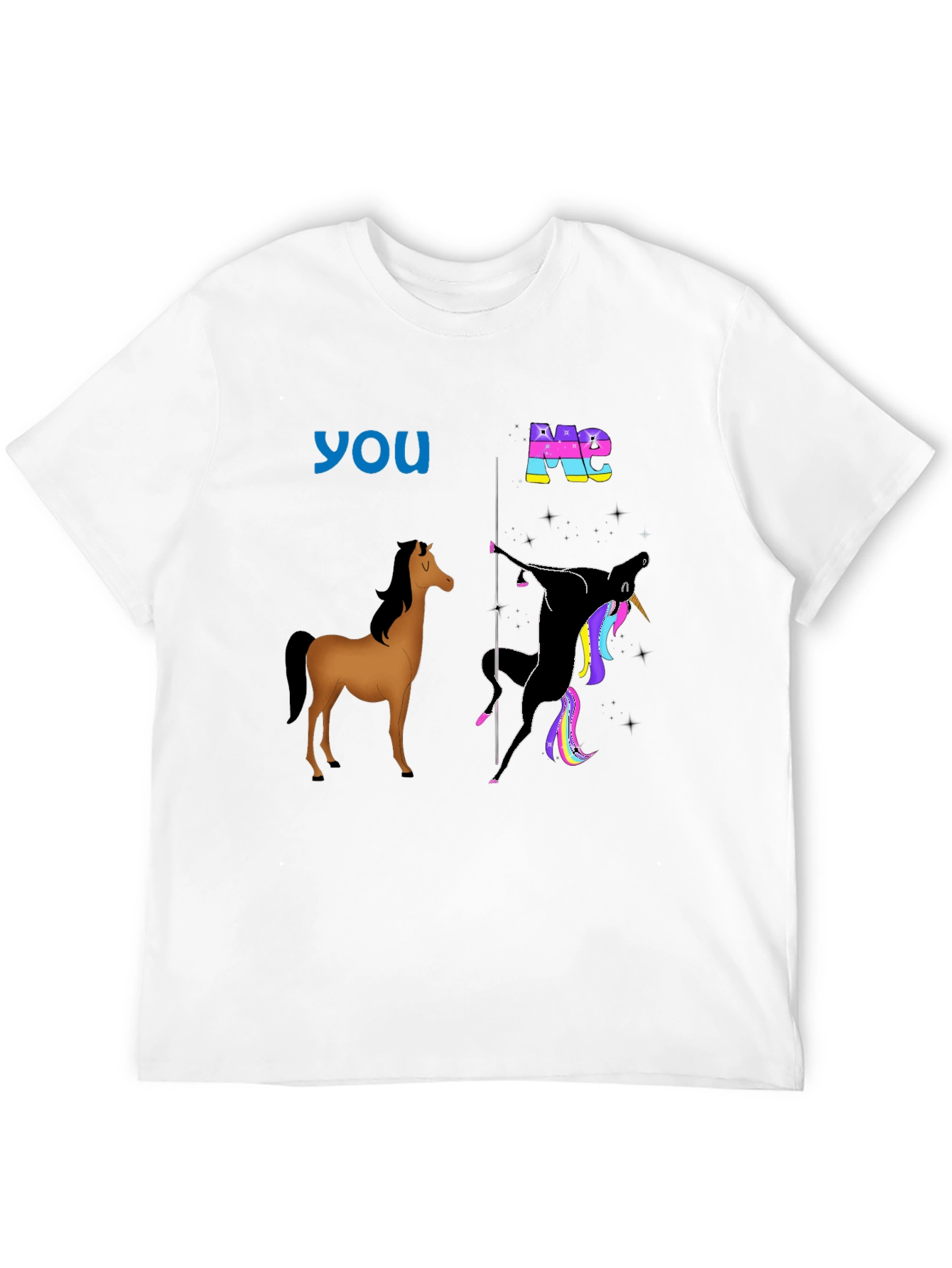Black Funny Horse & Unicorn T-Shirt: You vs. Me view 12