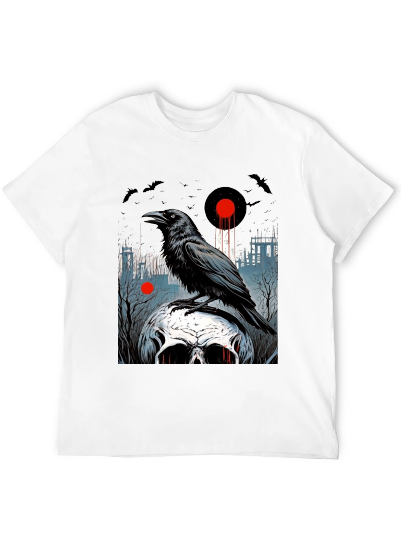 Black Raven Skull Graphic Tee - Dark Gothic Style view 12
