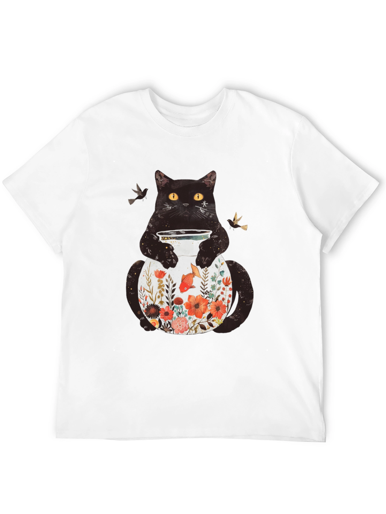 Black Floral Cat Graphic T-Shirt - Unique Animal Design view 12