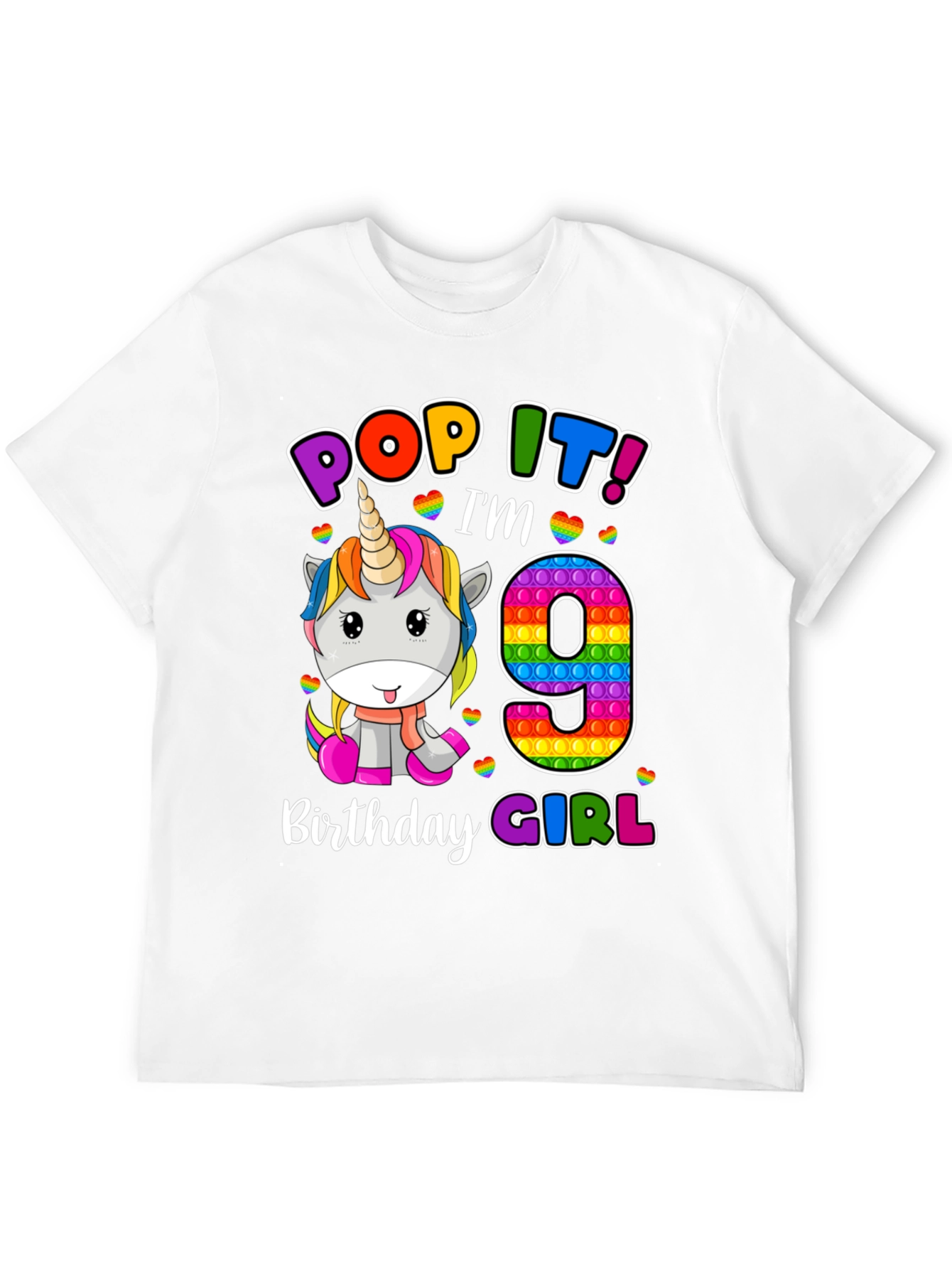 Black Pop It! I'm 9 Birthday Girl T-Shirt Unicorn view 12