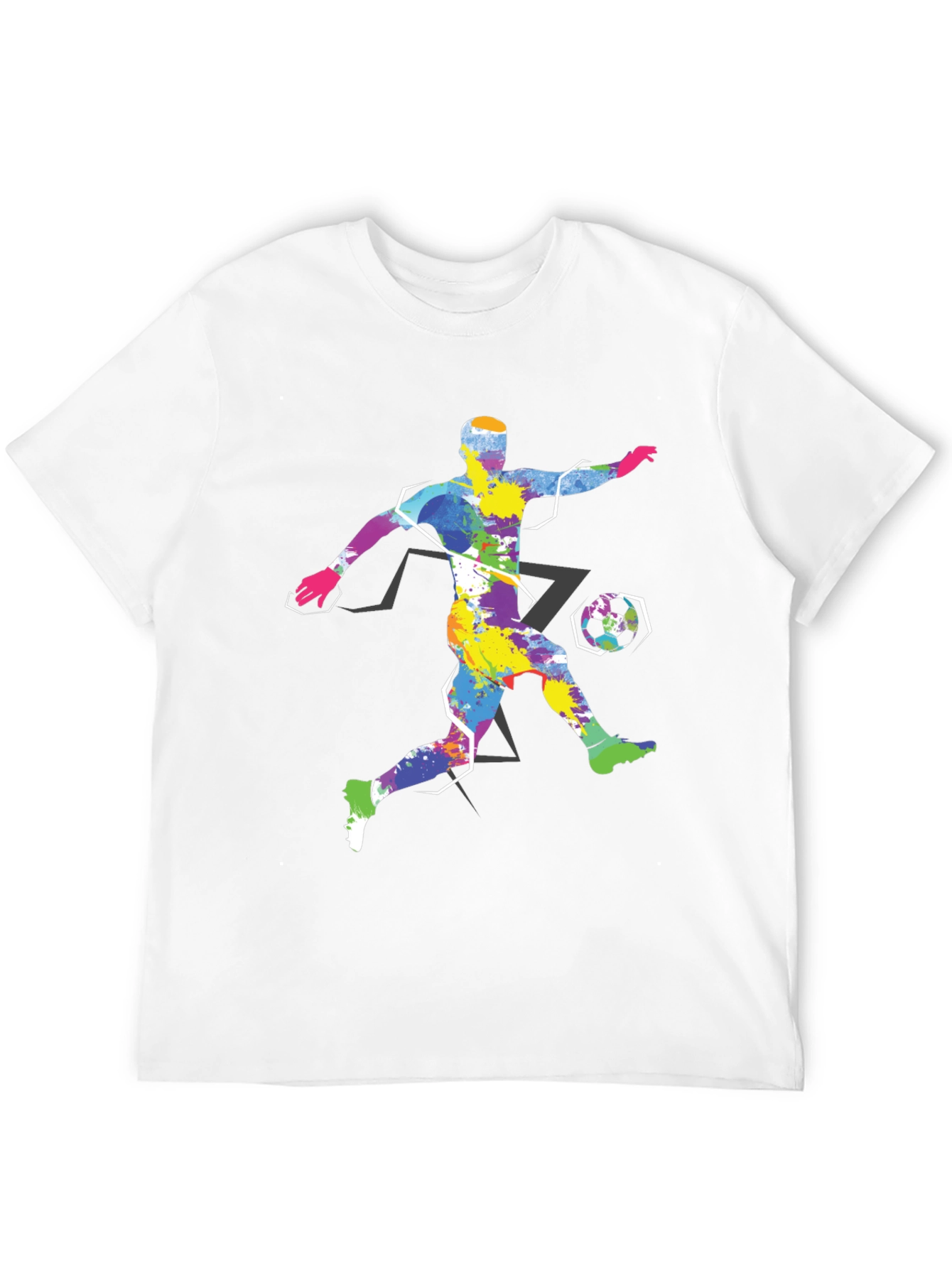 Black Colorful Soccer Player Graphic Tee - Black Cotton Shirt view 12