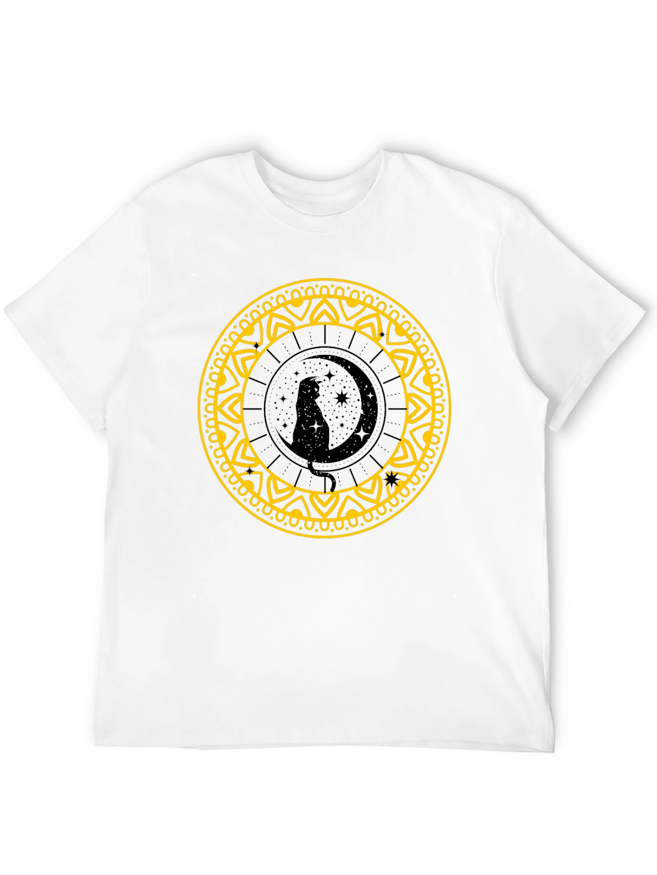 Black Cat Moon Mandala Black T-Shirt view 12