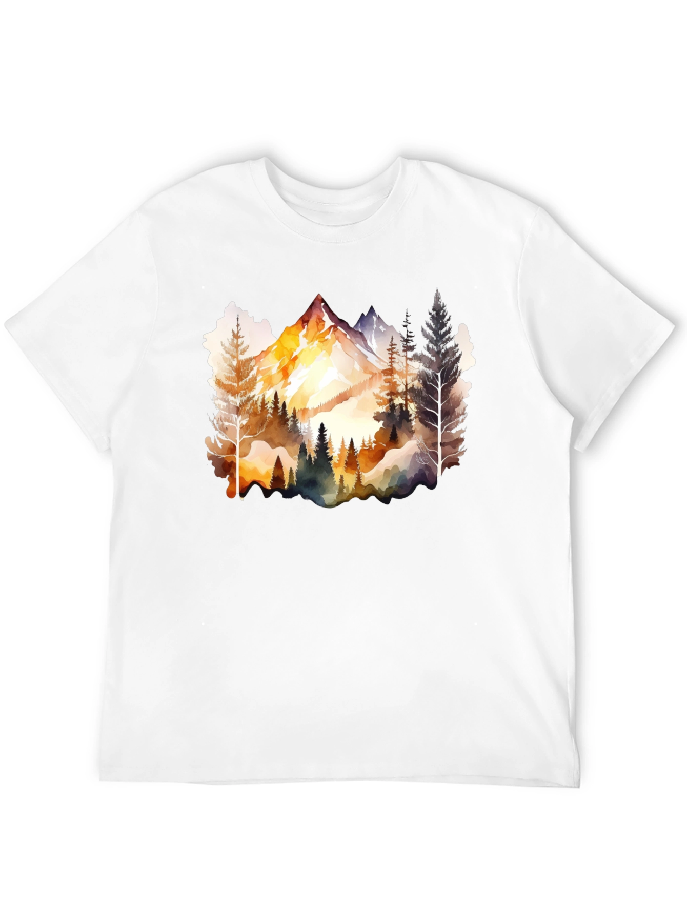 Black Watercolor Mountain & Forest Graphic Tee - Black view 12