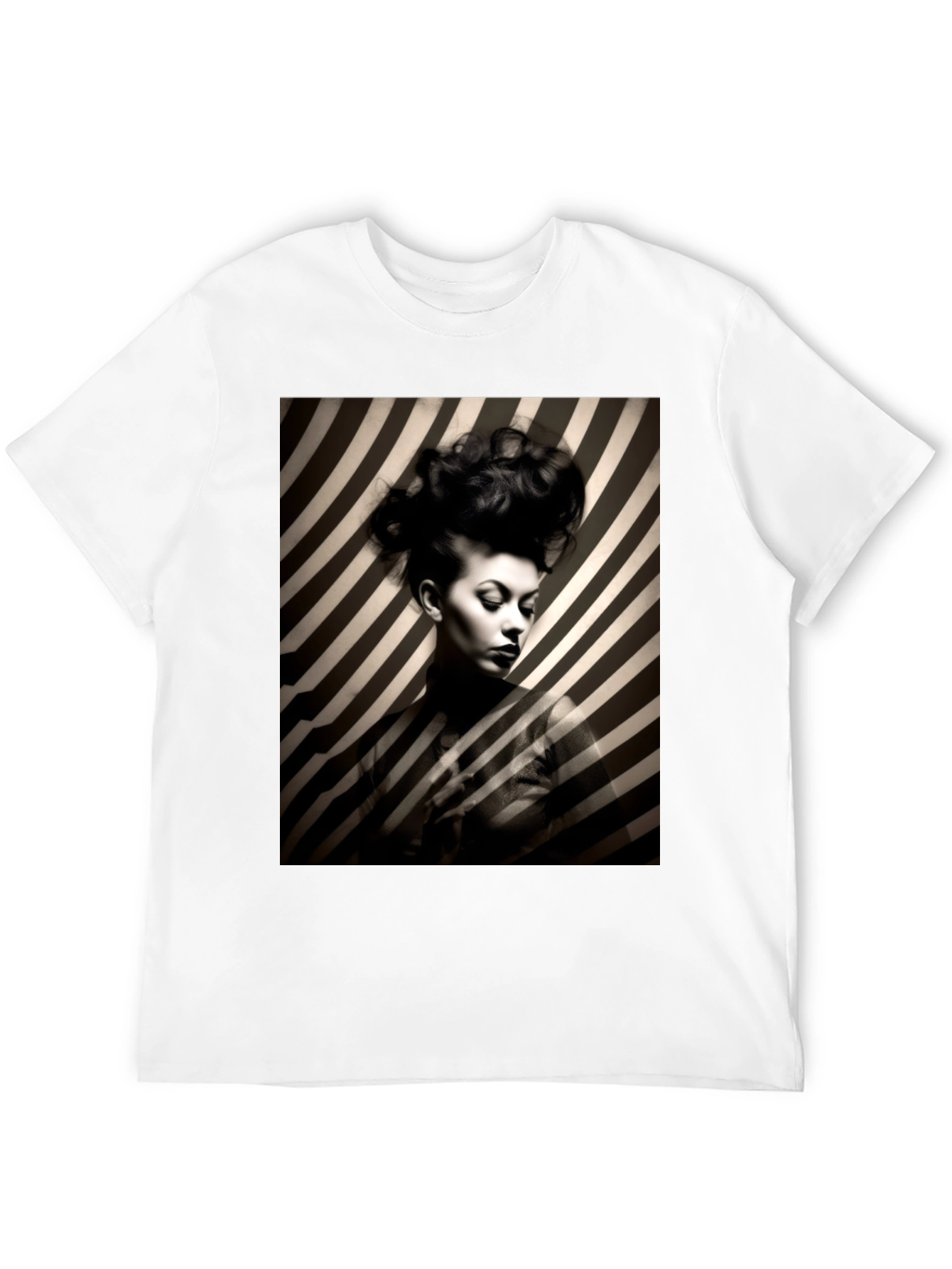 Black Striking Striped Portrait Graphic Tee - Bold Style view 12