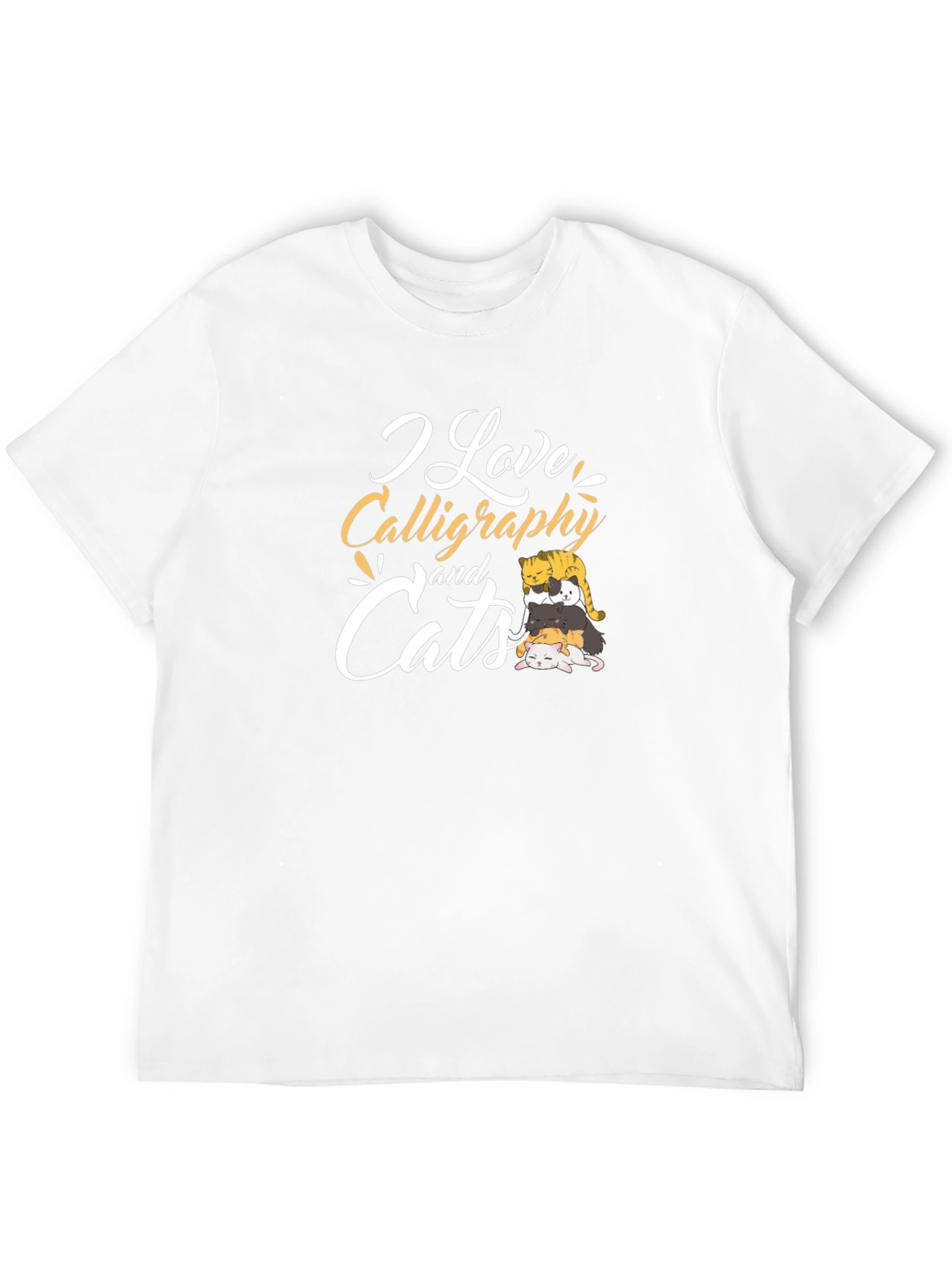 Black I Love Calligraphy and Cats Black T-Shirt view 12