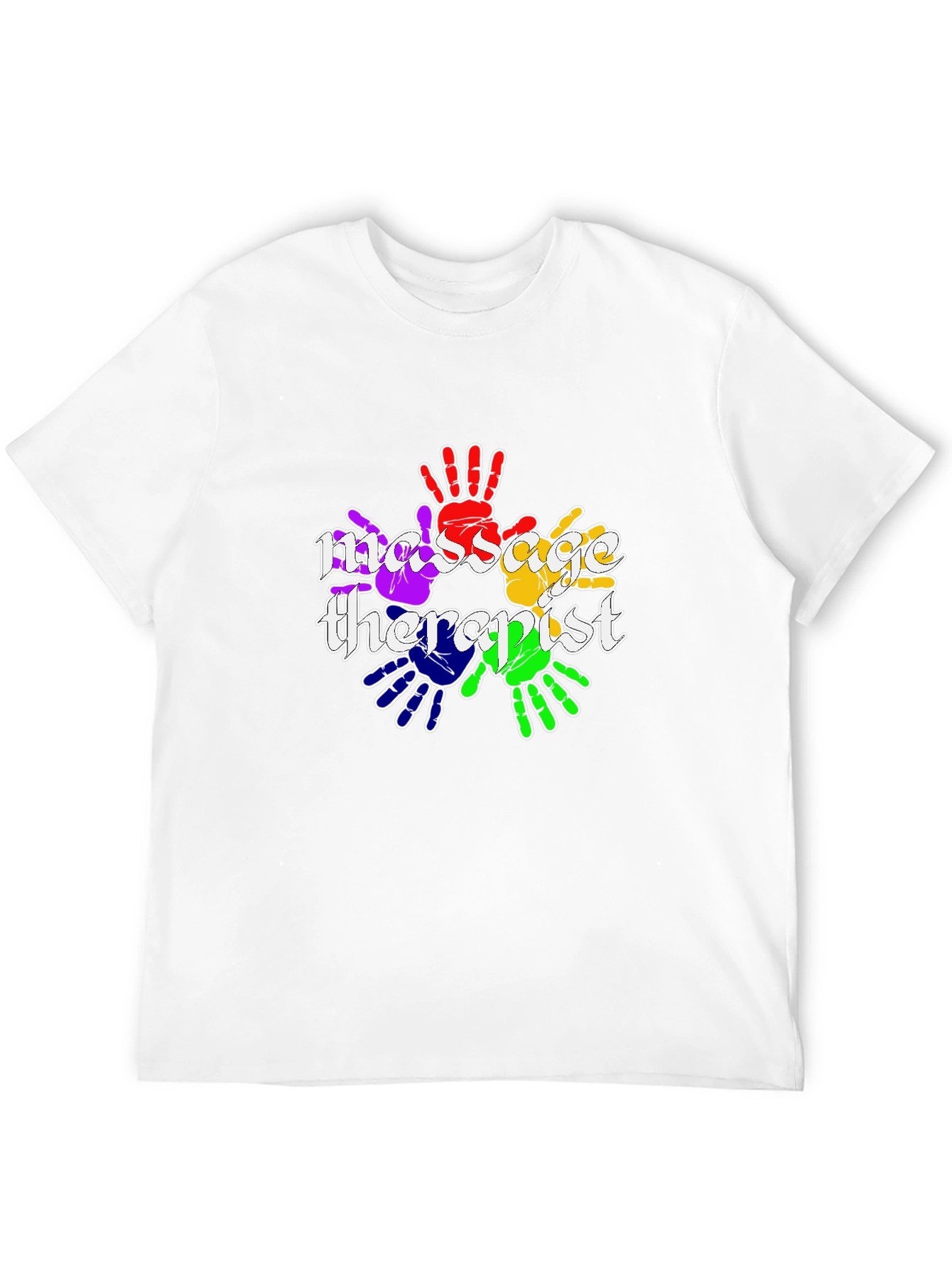 Black Massage Therapist Rainbow Handprint T-Shirt view 12