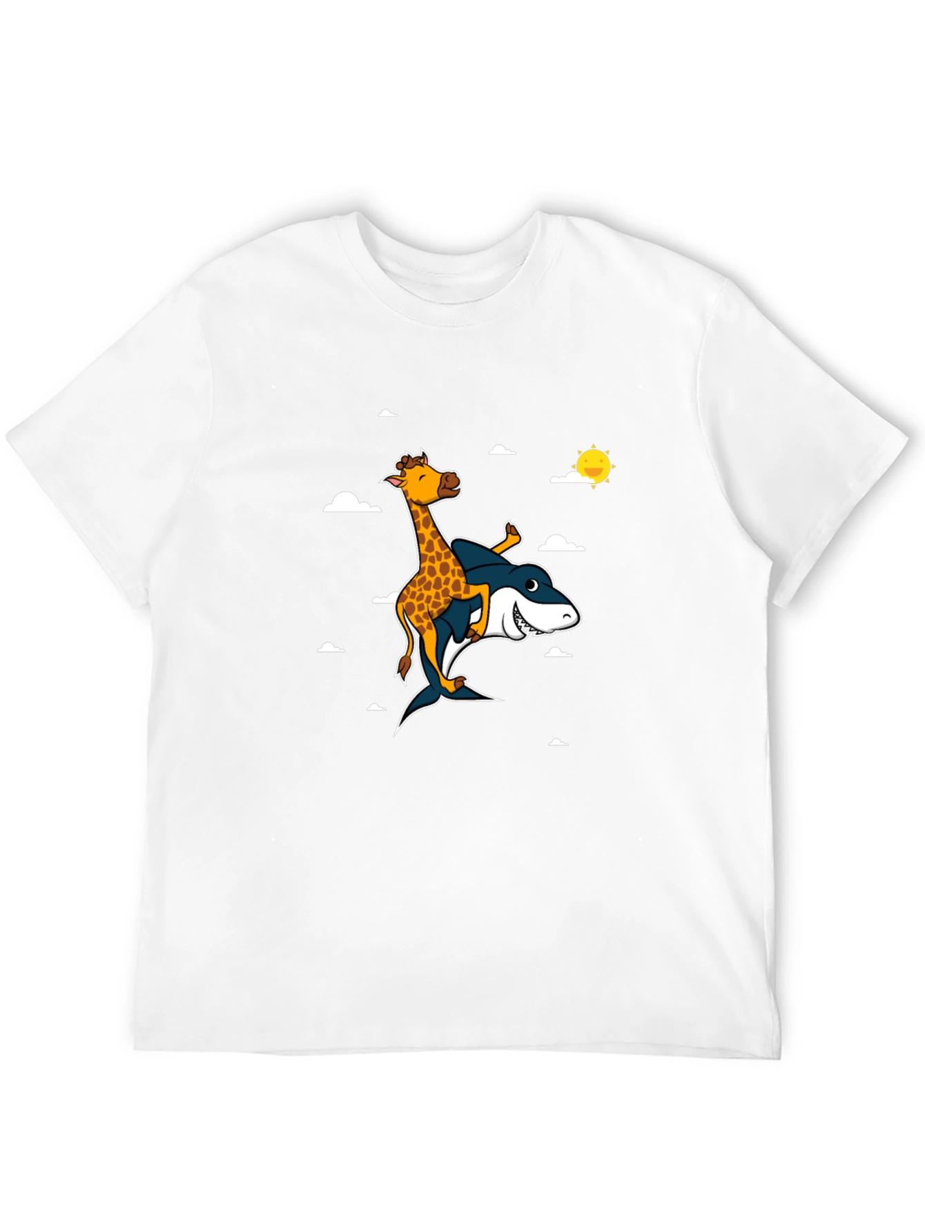 Black Giraffe Riding Shark T-Shirt: Funny Graphic Tee view 12