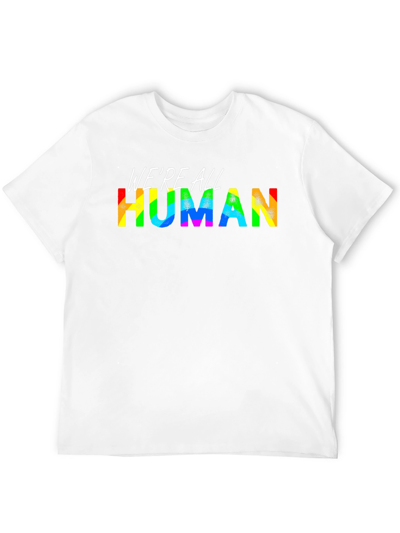 Black We're All Human Pride T-Shirt - Rainbow Text view 12