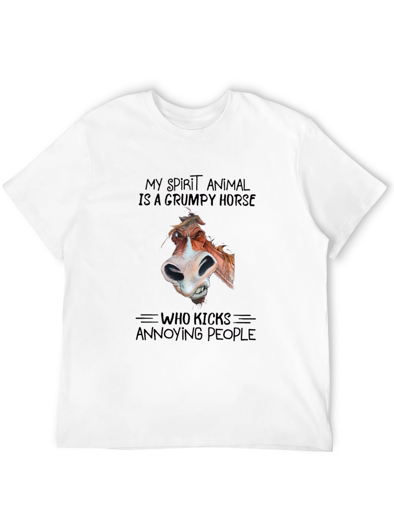Black Grumpy Horse Graphic Tee - Funny Animal Lover Shirt view 12