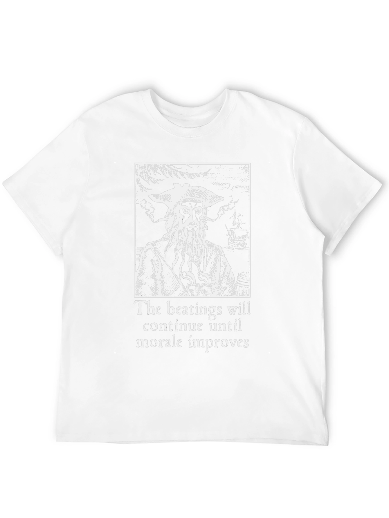 Black Humorous Pirate T-Shirt: 'The Beatings Will Continue' view 12