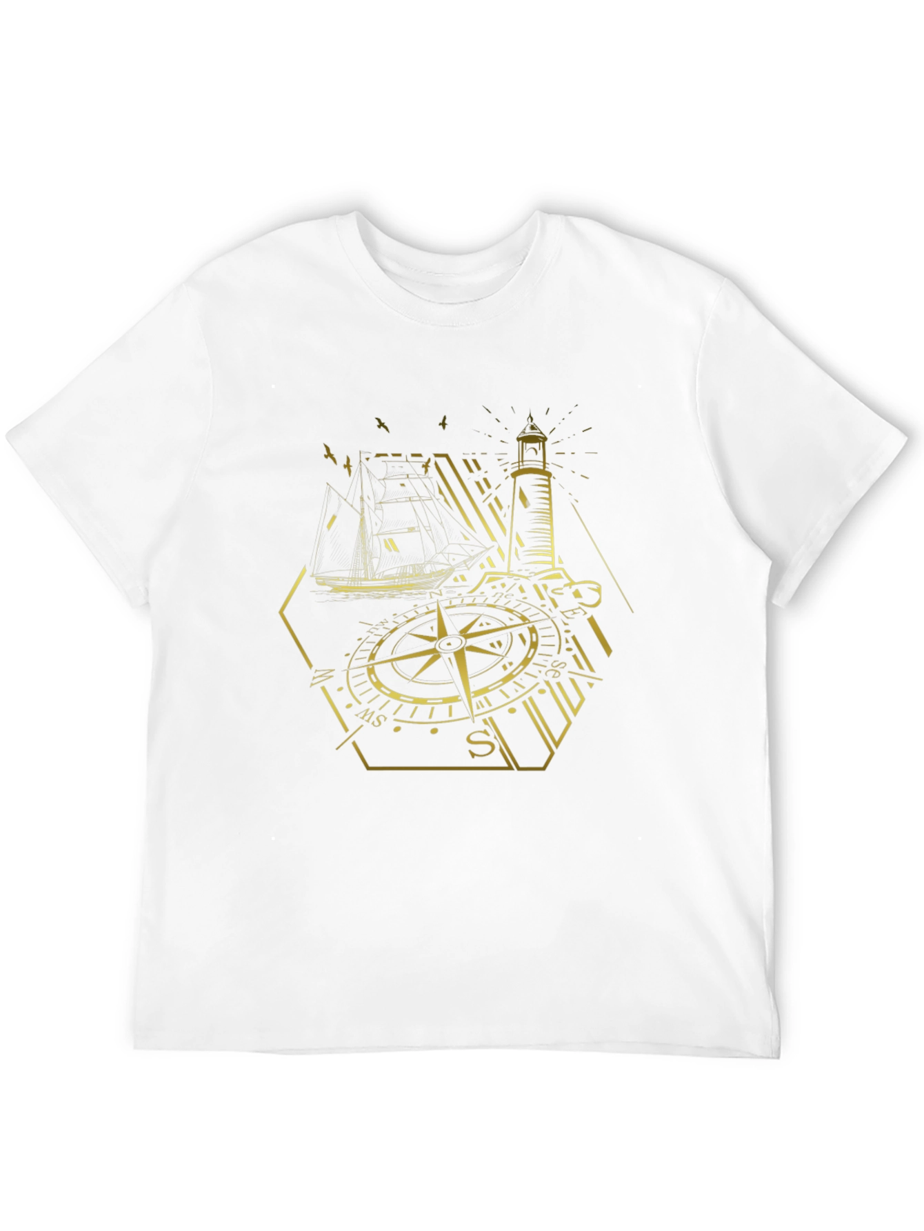 Black Nautical Compass Lighthouse Graphic Tee - Black view 12