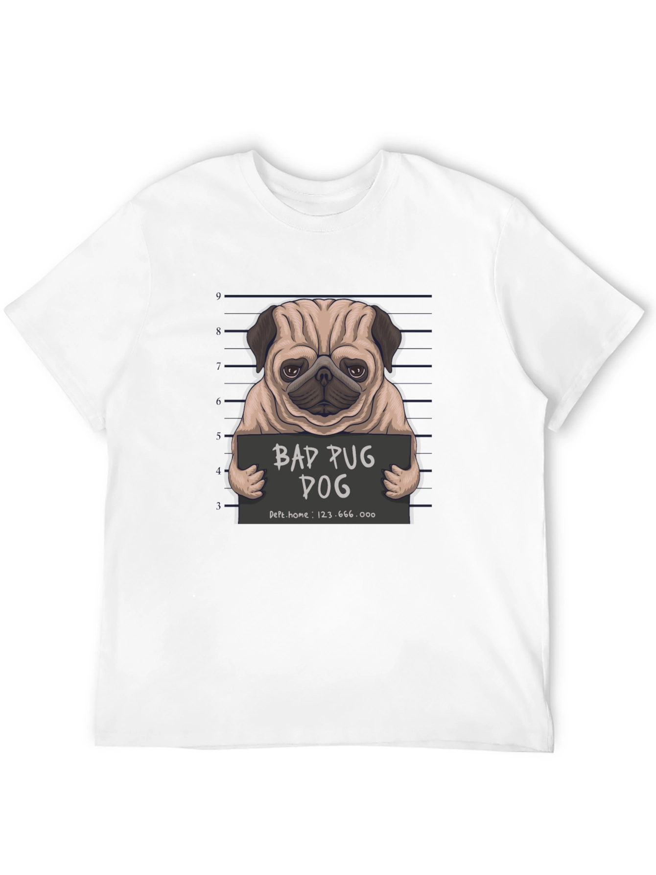 Black Bad Pug Dog T-Shirt - Funny Mugshot Design view 12