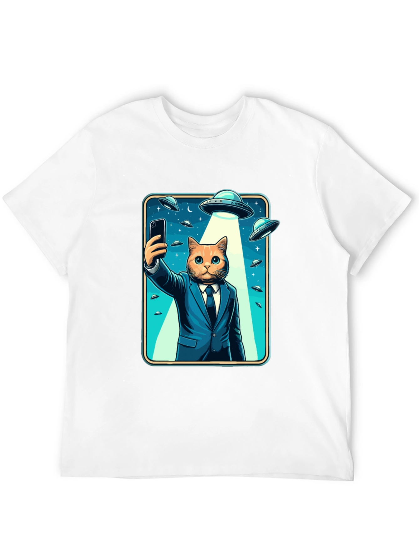 Black Cat in Suit UFO Selfie Graphic T-Shirt view 12