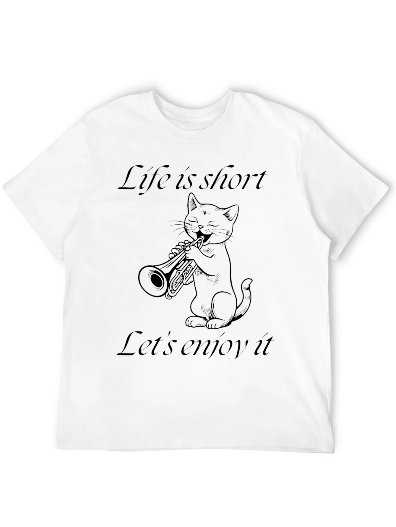 Black Life Is Short Cat Trumpet T-Shirt view 12