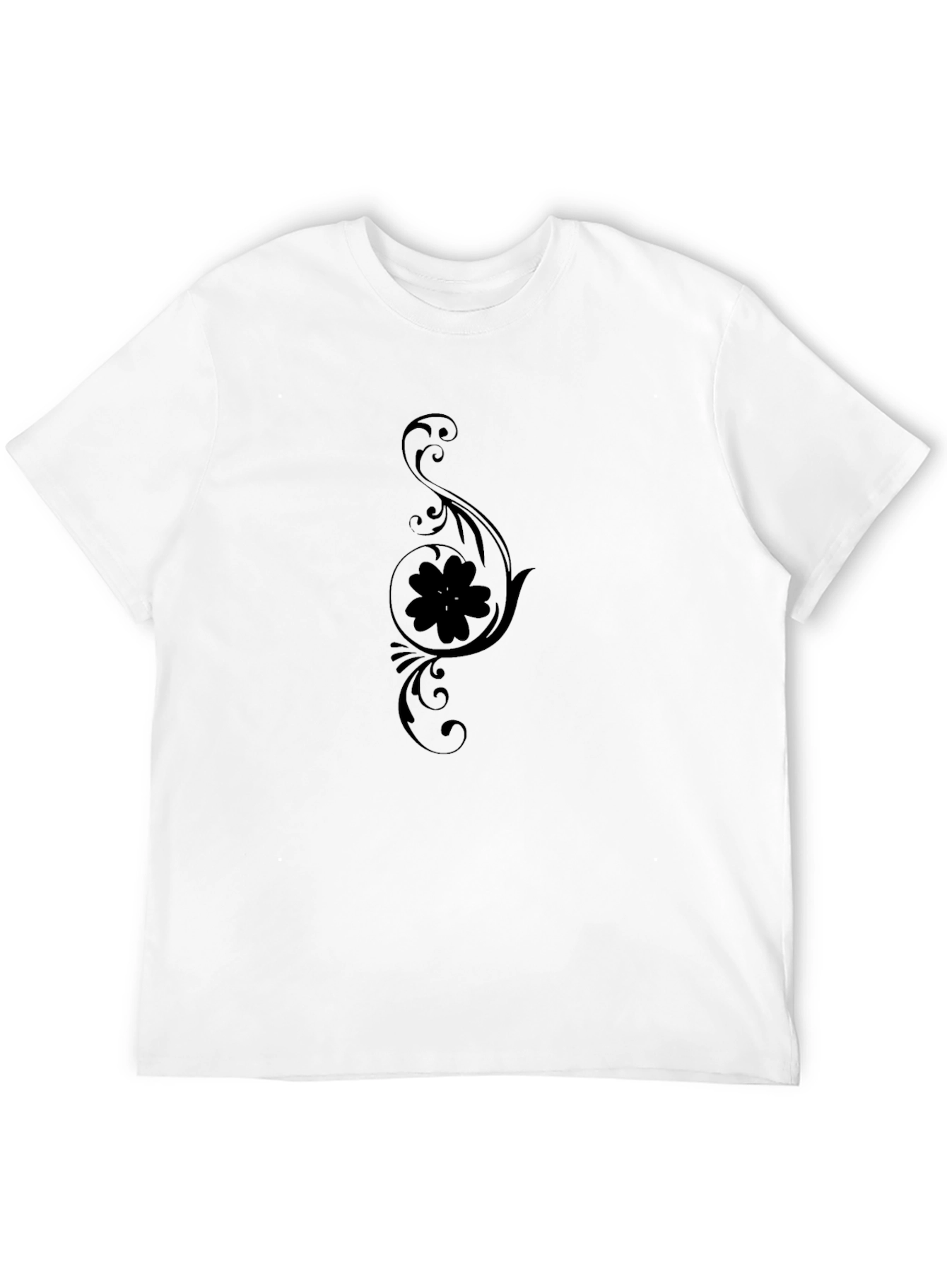 Men's Black Floral Scrollwork T-Shirt - 12